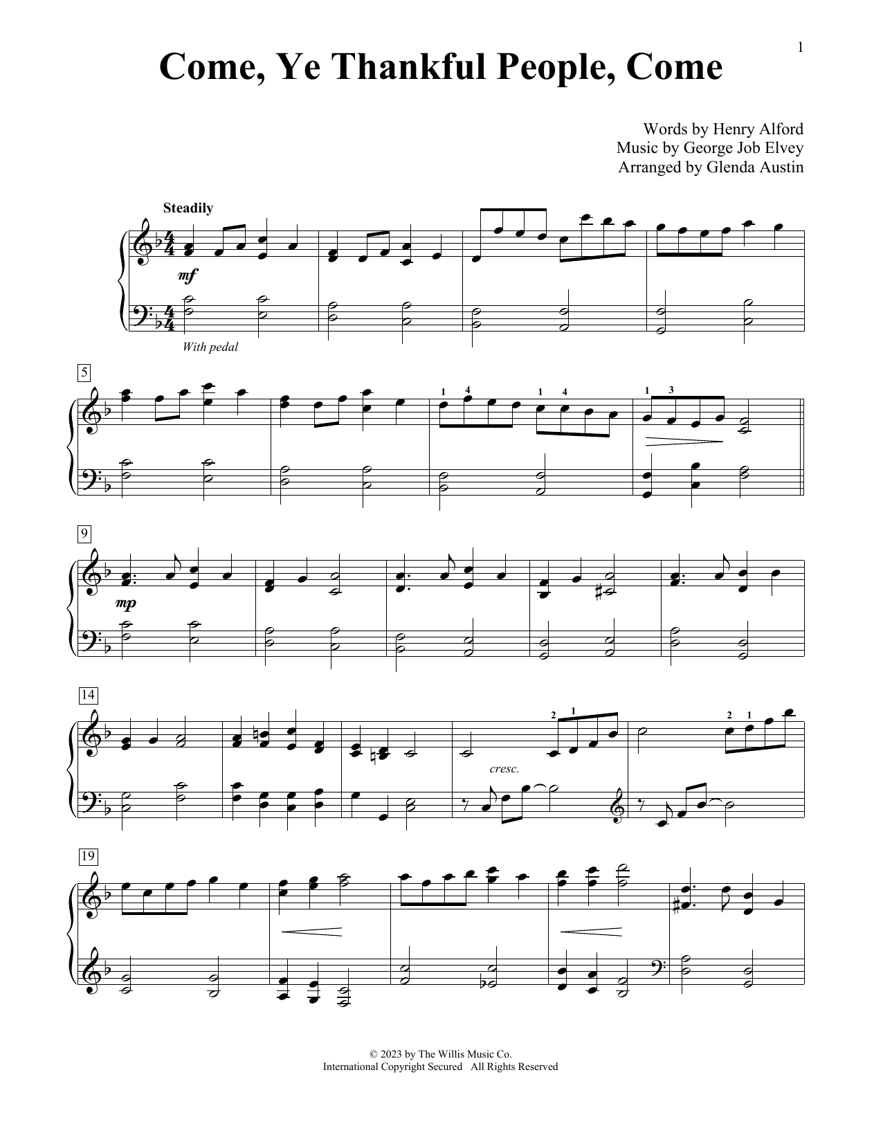 Come, Ye Thankful People, Come (arr. Glenda Austin) (Educational Piano) von Henry Alford and George Job Elvey