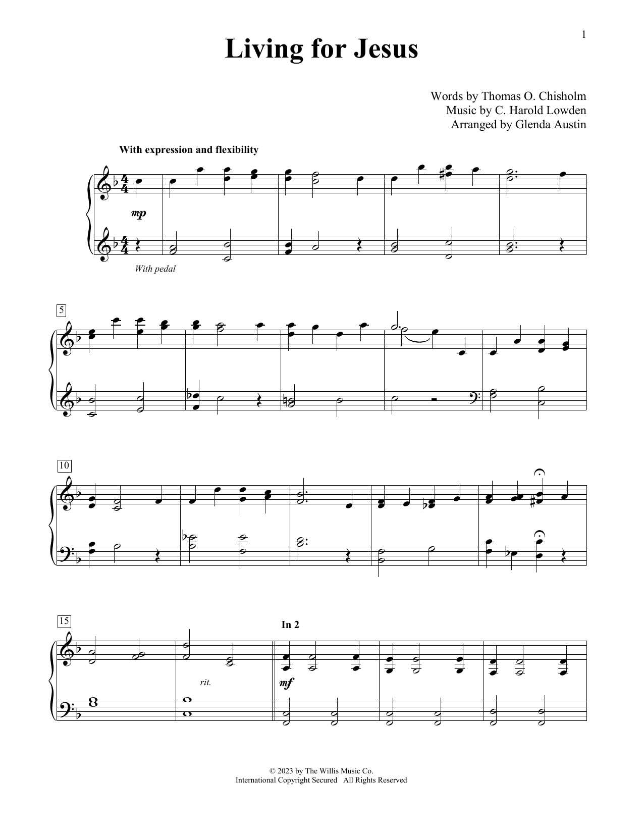 Living For Jesus (arr. Glenda Austin) (Educational Piano) von C. Harold Lowden