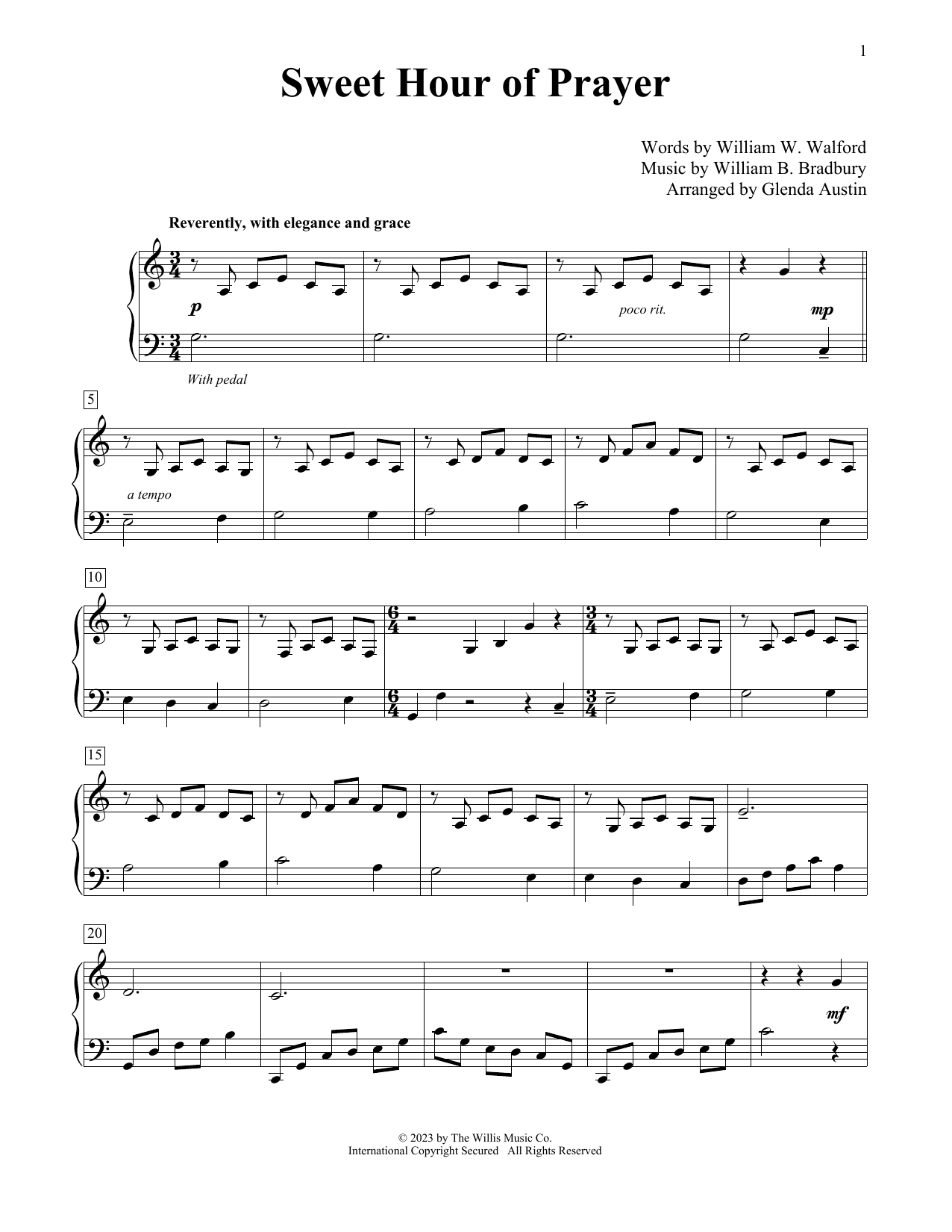 Sweet Hour Of Prayer (arr. Glenda Austin) (Educational Piano) von William B. Bradbury