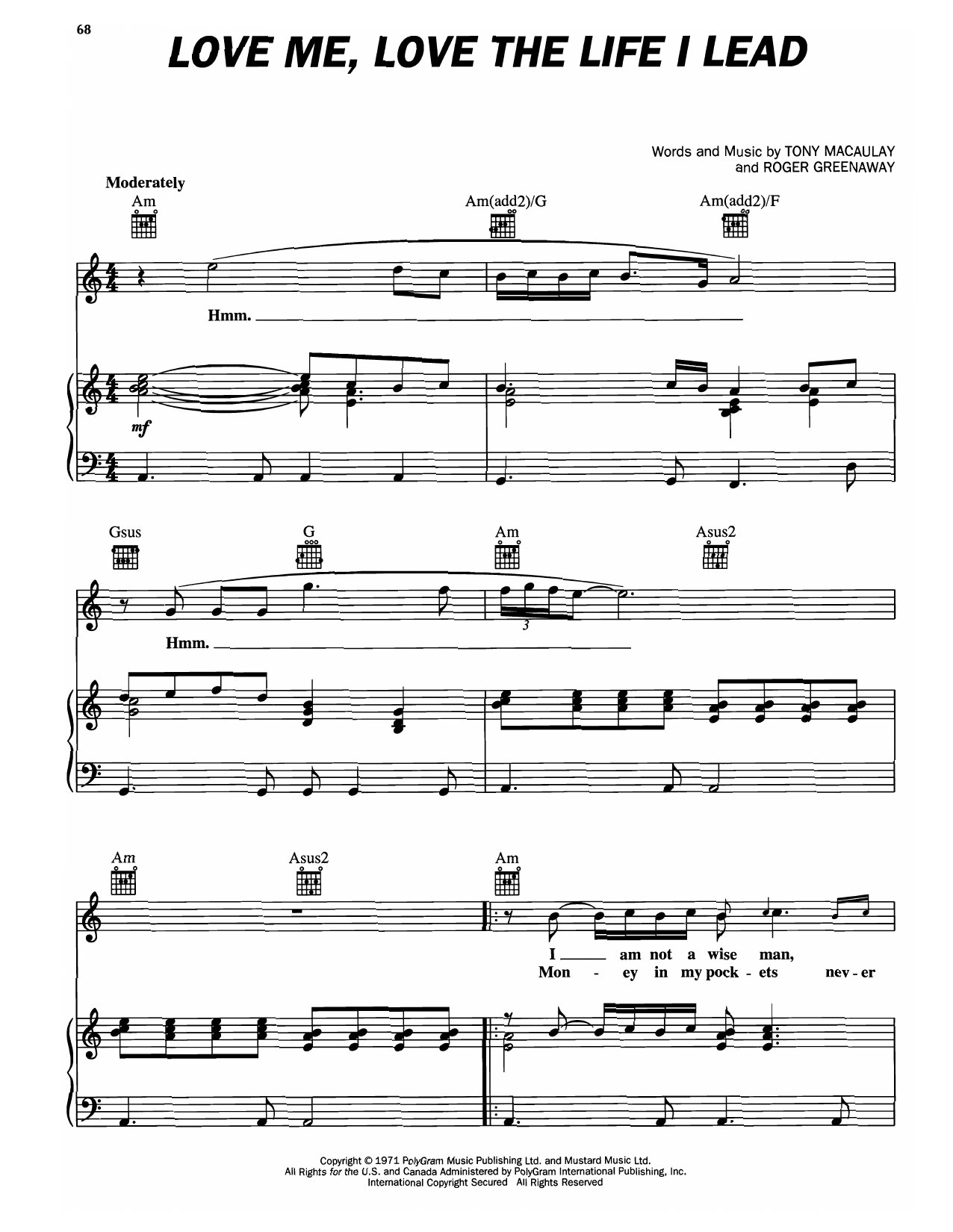 Love Me, Love The Life I Lead (Piano, Vocal & Guitar Chords (Right-Hand Melody)) von Elvis Presley