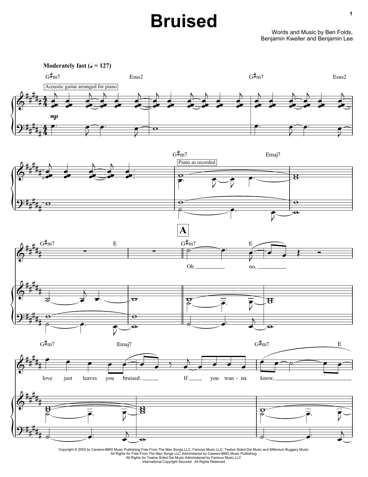 Bruised (Keyboard Transcription) von Ben Folds