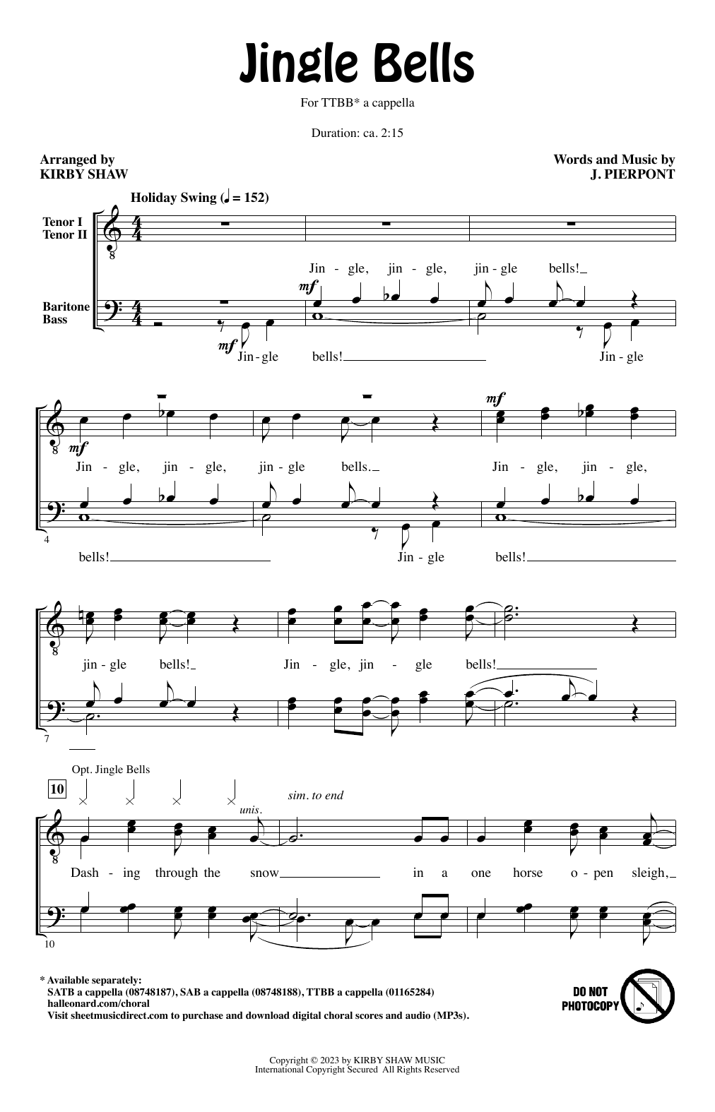 Jingle Bells (arr. Kirby Shaw) (TTBB Choir) von J. Pierpont