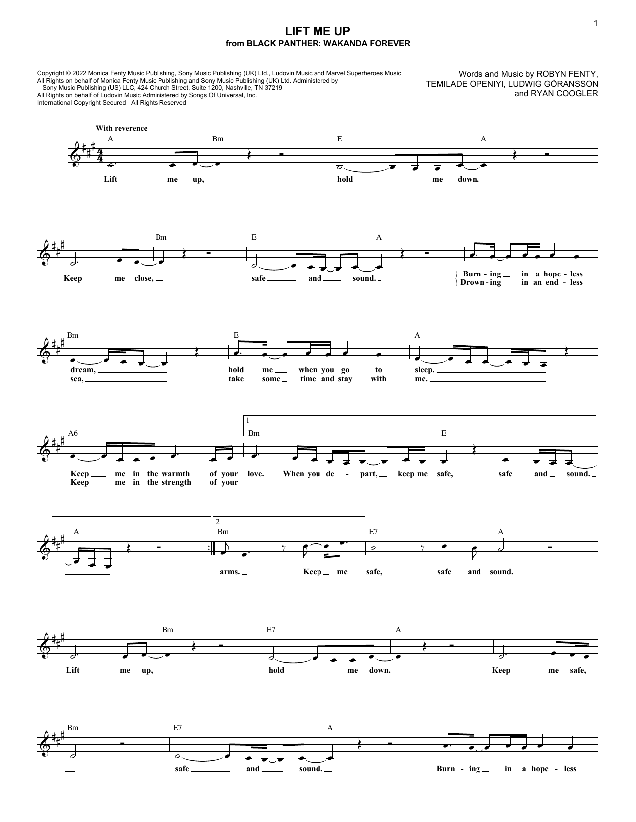 Lift Me Up (from Black Panther: Wakanda Forever) (Lead Sheet / Fake Book) von Rihanna