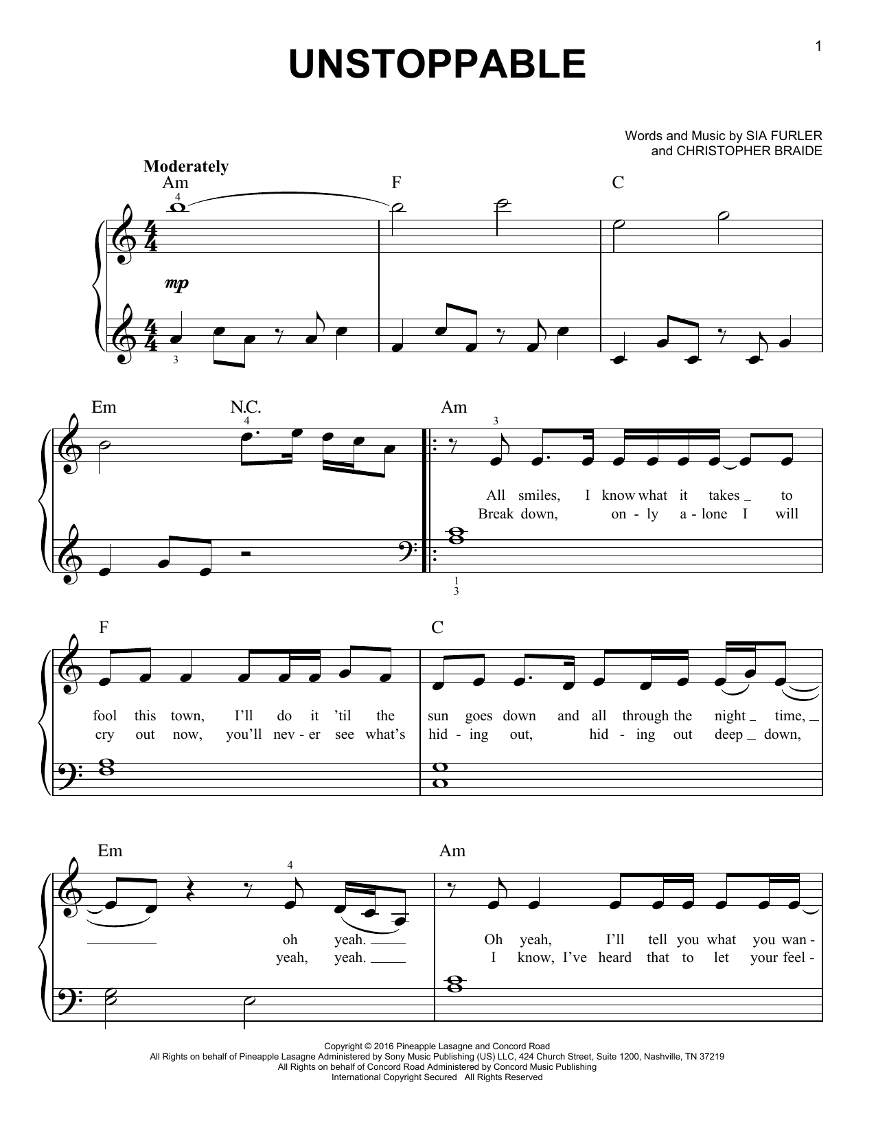 Unstoppable (Easy Piano) von Sia