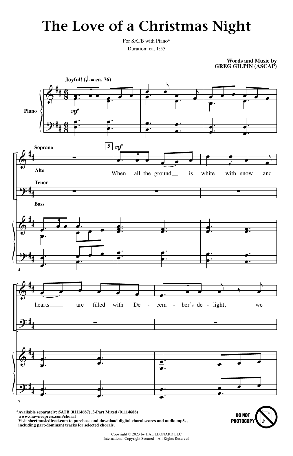 The Love Of A Christmas Night (SATB Choir) von Greg Gilpin