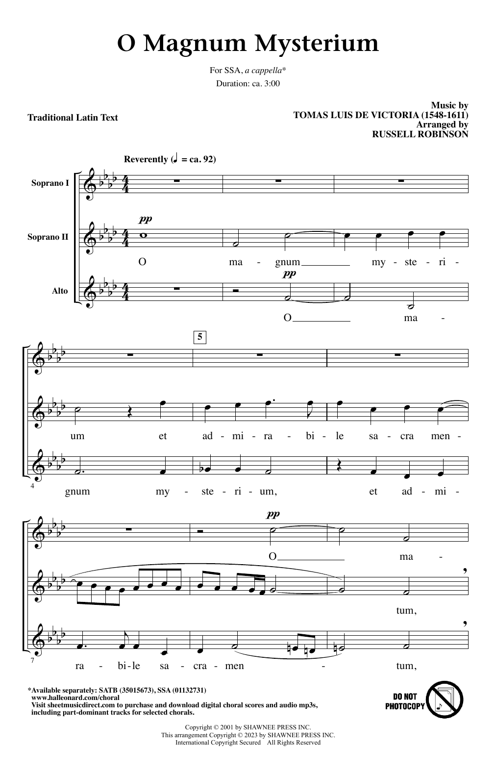 O Magnum Mysterium (arr. Russell Robinson) (SSA Choir) von Tomas Luis De Victoria