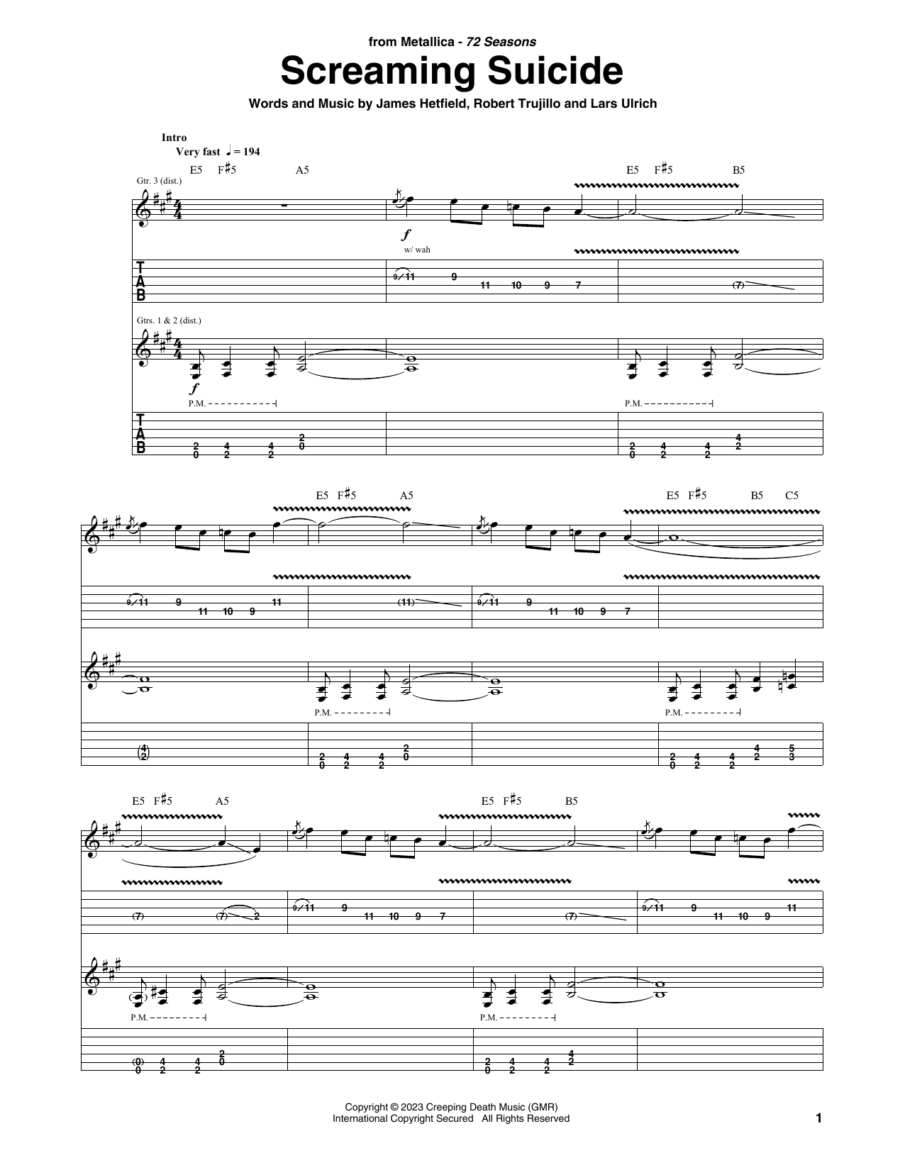 Screaming Suicide (Guitar Tab) von Metallica