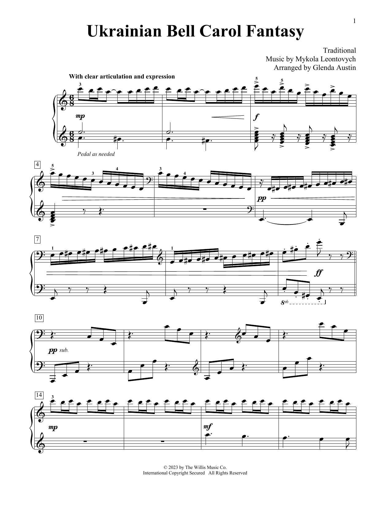 Ukrainian Bell Carol Fantasy (arr. Glenda Austin) (Educational Piano) von Mykola Leontovych