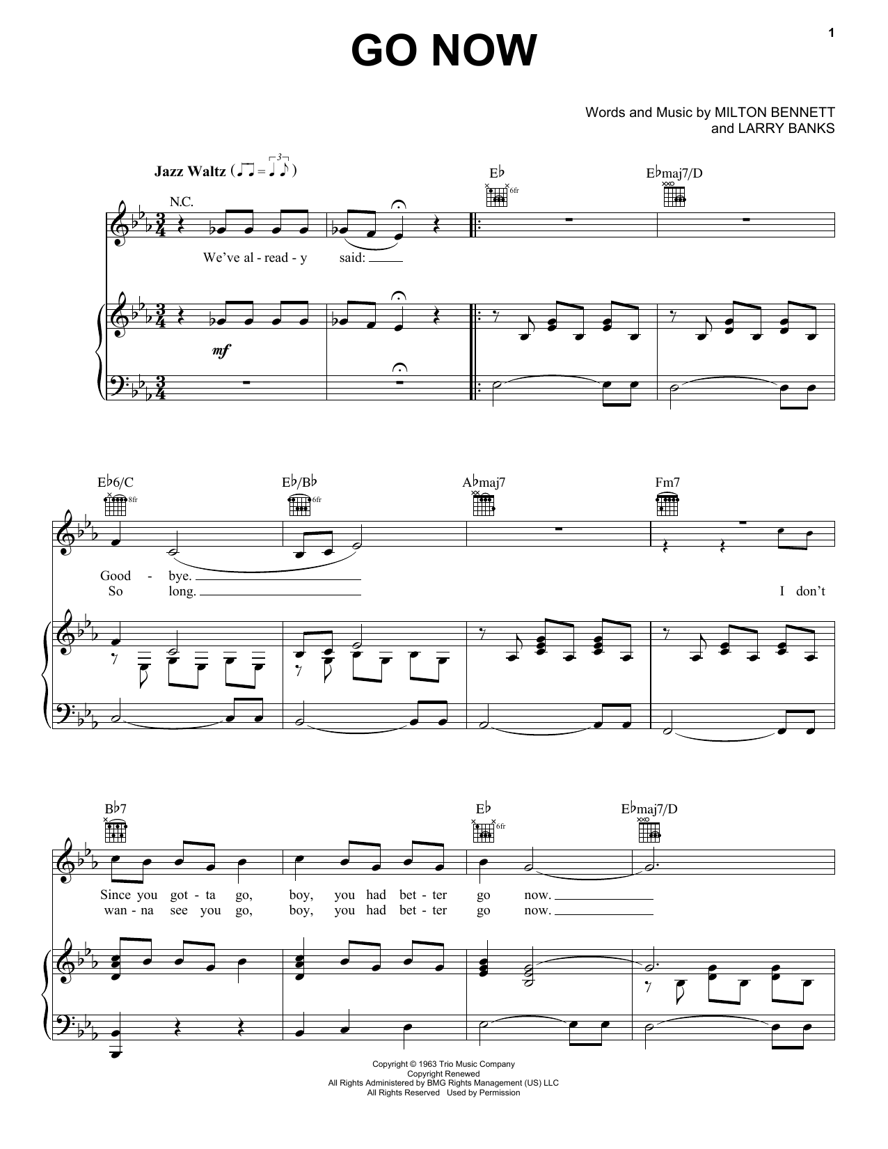 Go Now (Piano, Vocal & Guitar Chords (Right-Hand Melody)) von Bessie Banks