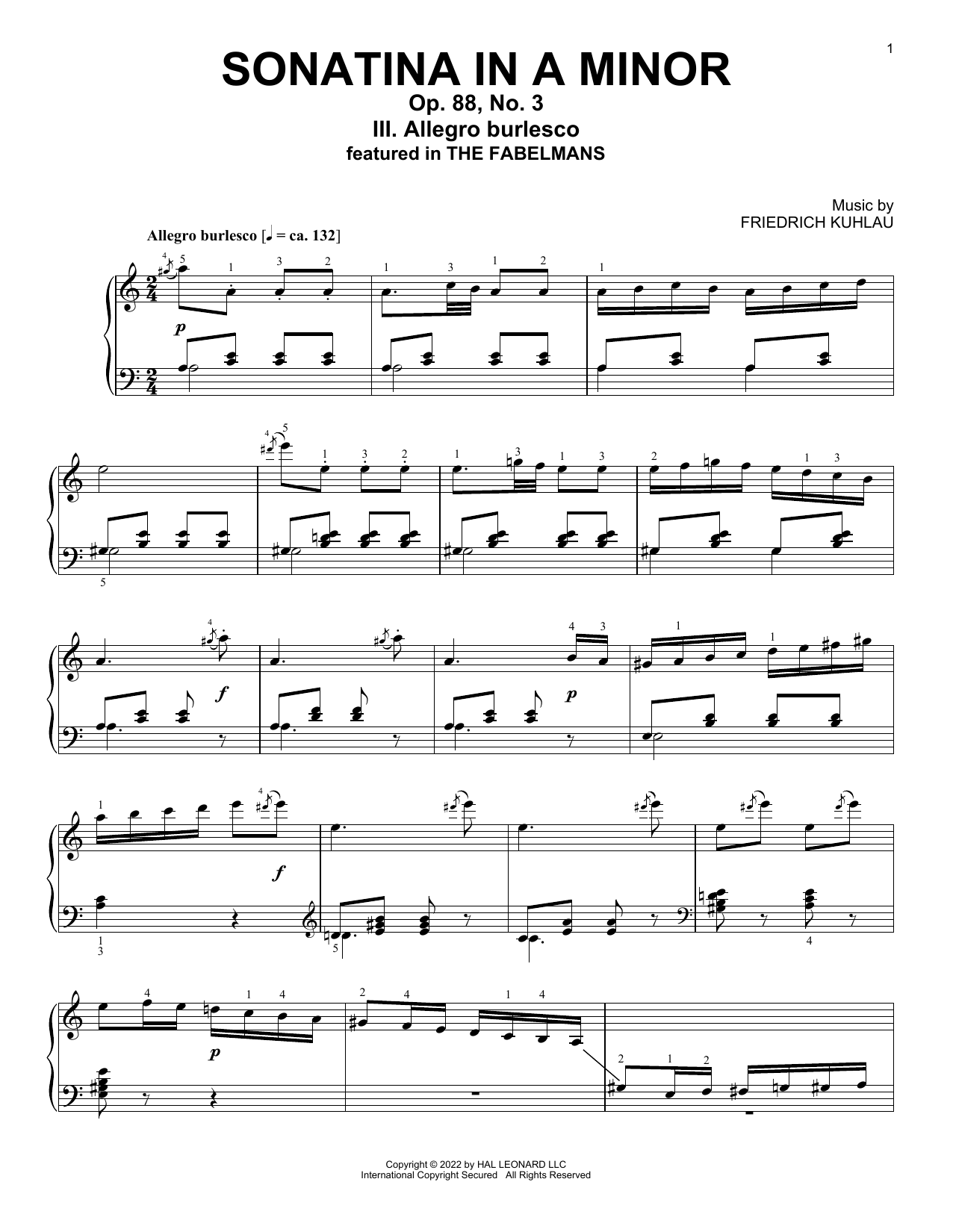 Allegro Burlesco, Sonatina In A Minor, Op. 88, No. 3 (Piano Solo) von Friedrich Kuhlau