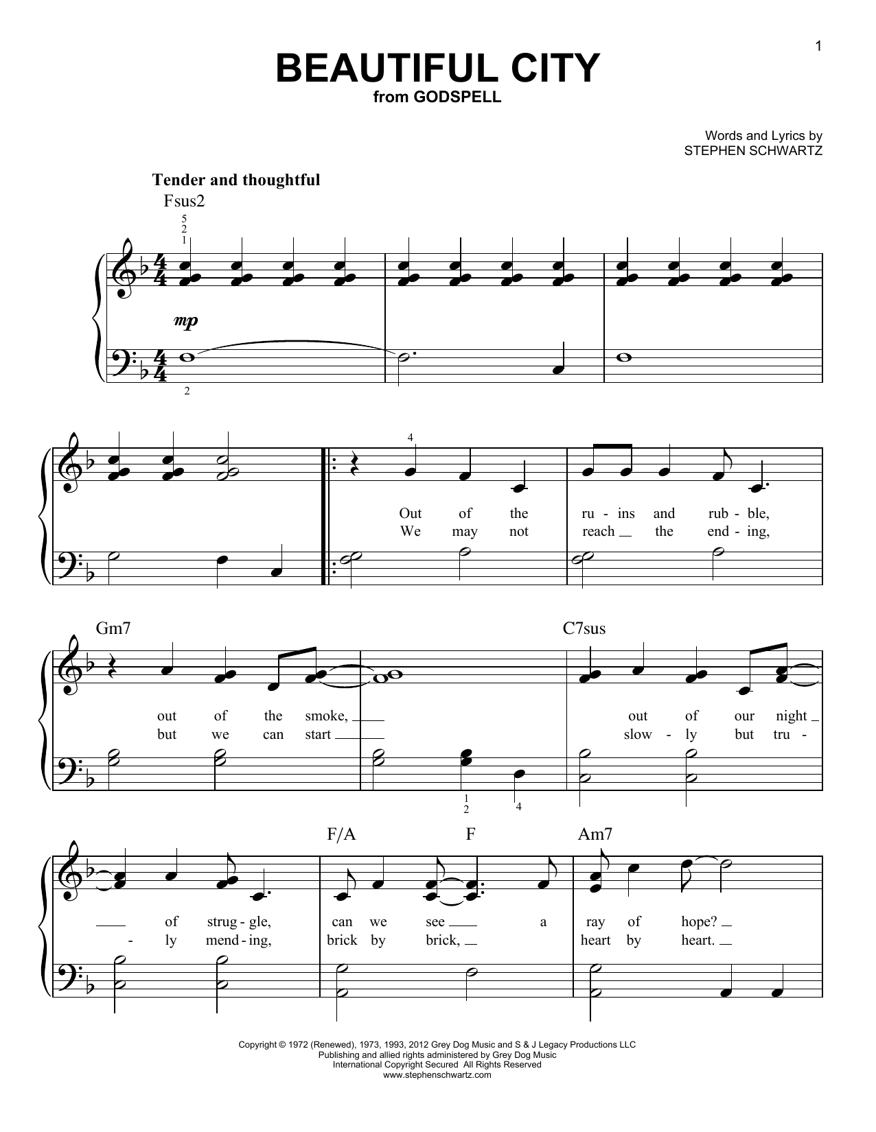 Beautiful City (from Godspell) (Very Easy Piano) von Stephen Schwartz