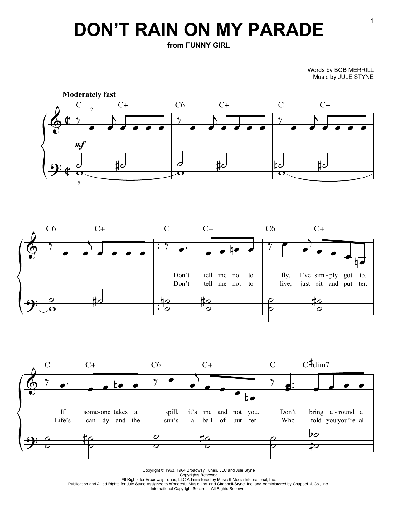 Don't Rain On My Parade (from Funny Girl) (Very Easy Piano) von Bob Merrill & Jule Styne