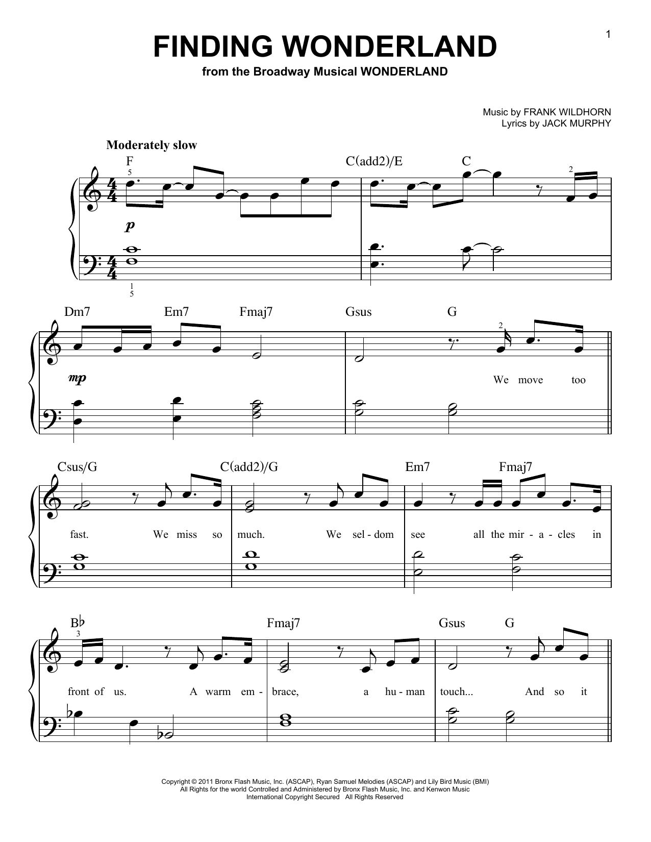 Finding Wonderland (from Wonderland) (Very Easy Piano) von Frank Wildhorn