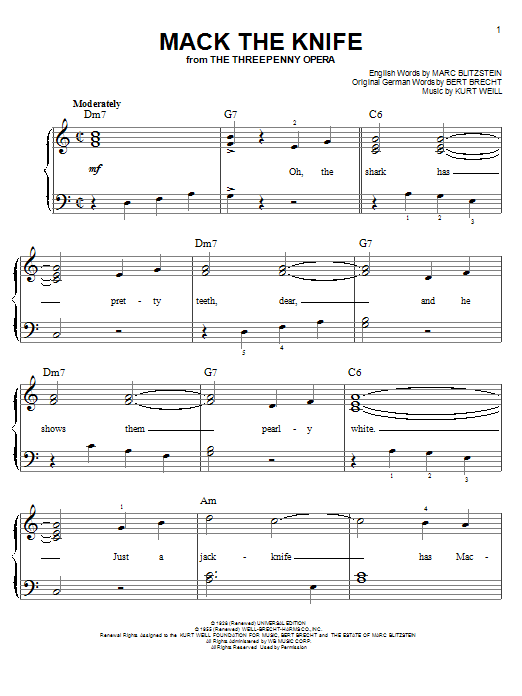 Mack The Knife (Easy Piano) von Bobby Darin