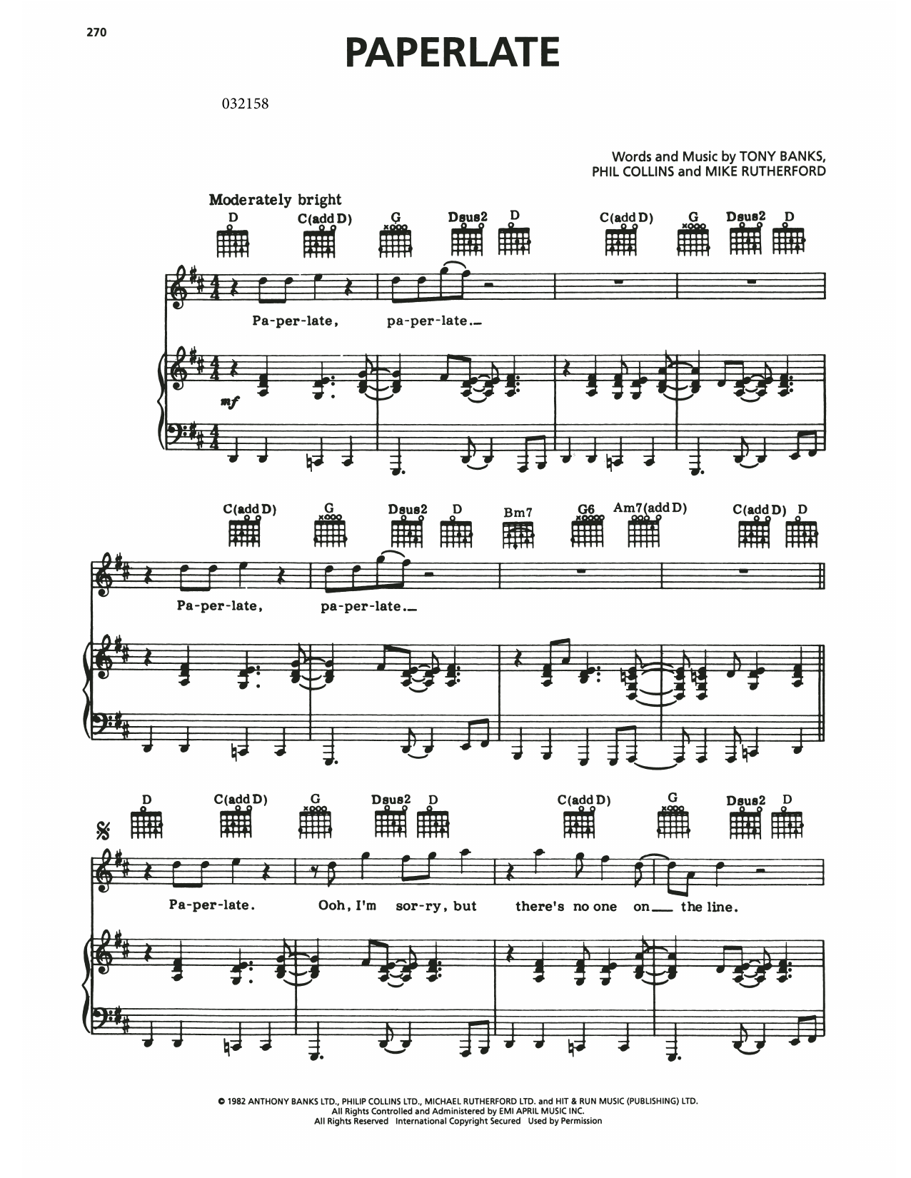 Paperlate (Piano, Vocal & Guitar Chords (Right-Hand Melody)) von Genesis