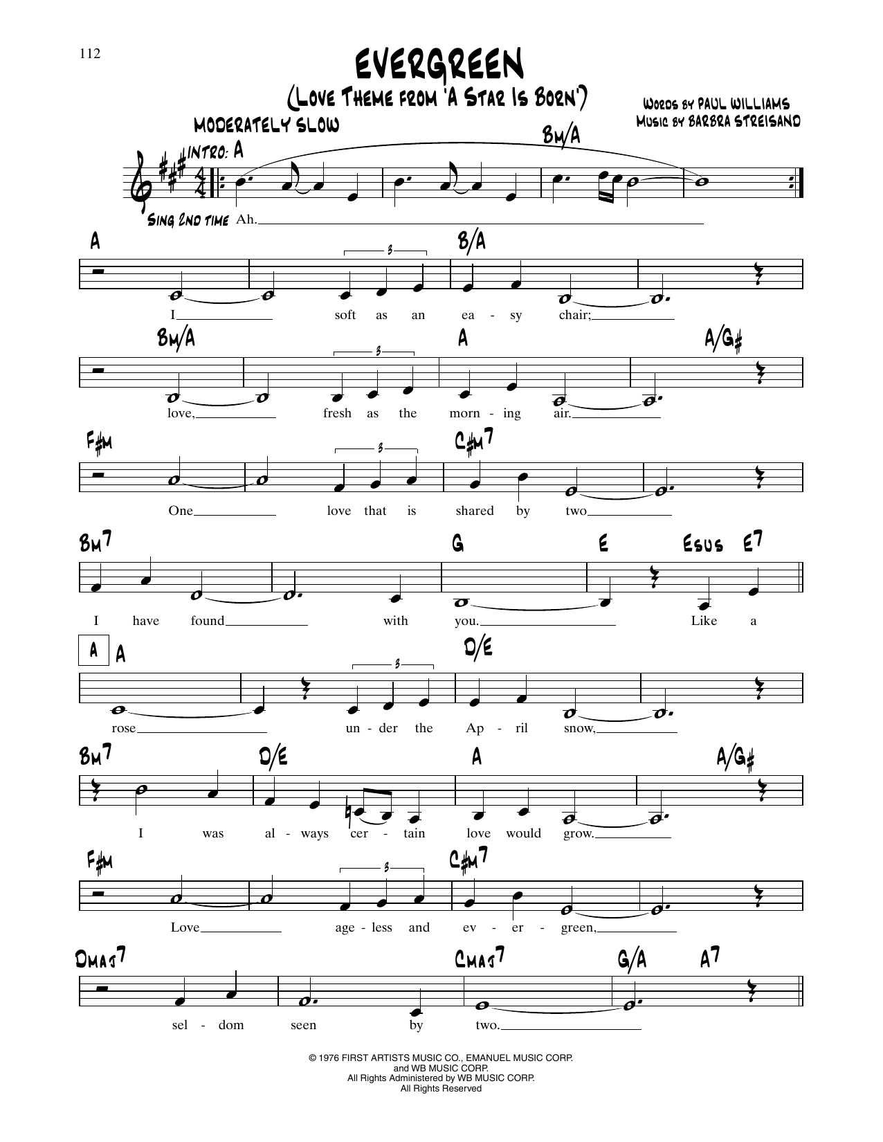 Evergreen (Love Theme from A Star Is Born) (Lead Sheet / Fake Book) von Barbra Streisand