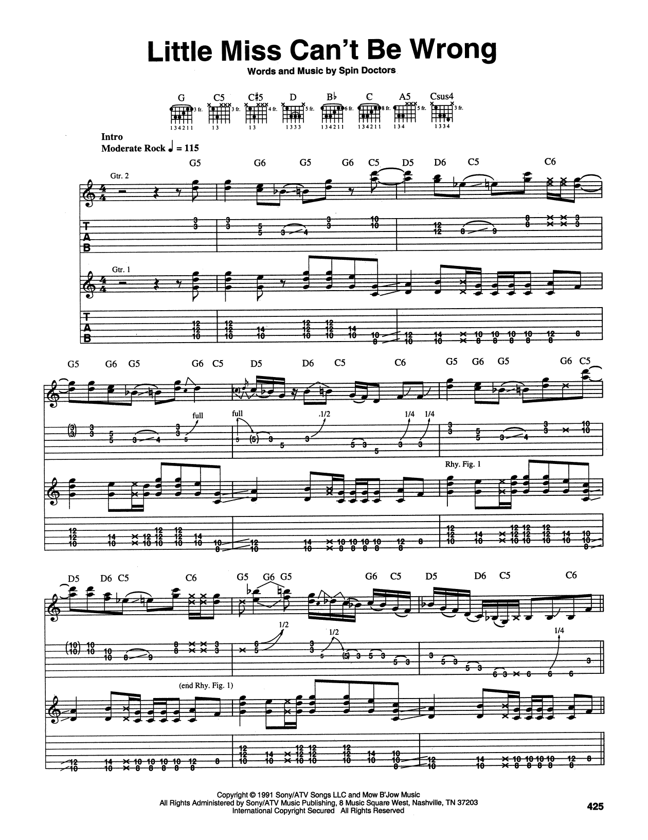 Little Miss Can't Be Wrong (Guitar Tab) von Spin Doctors