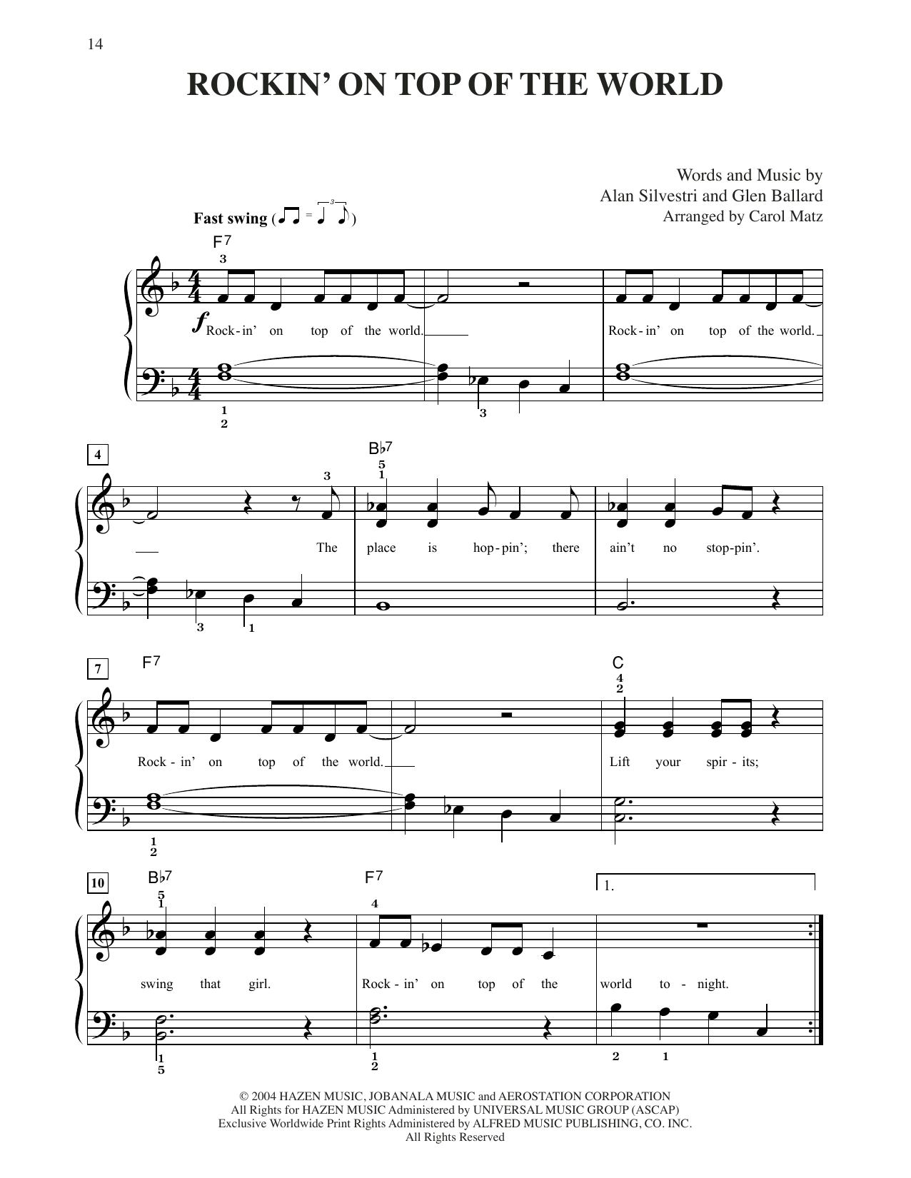 Rockin' On Top Of The World (from The Polar Express) (arr. Carol Matz) (Big Note Piano) von Steven Tyler