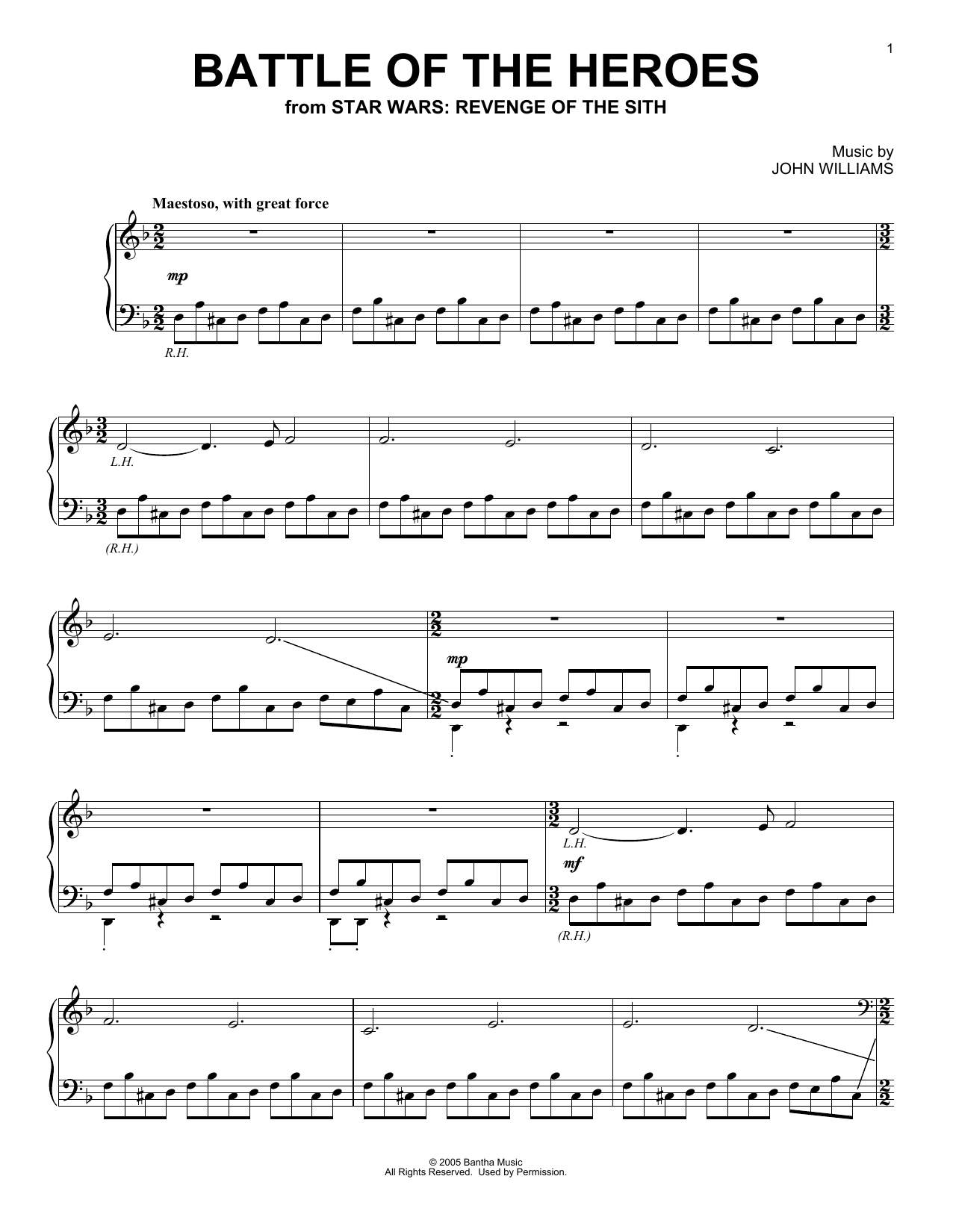 Battle Of The Heroes (from Star Wars: Revenge Of The Sith) (Piano Solo) von John Williams