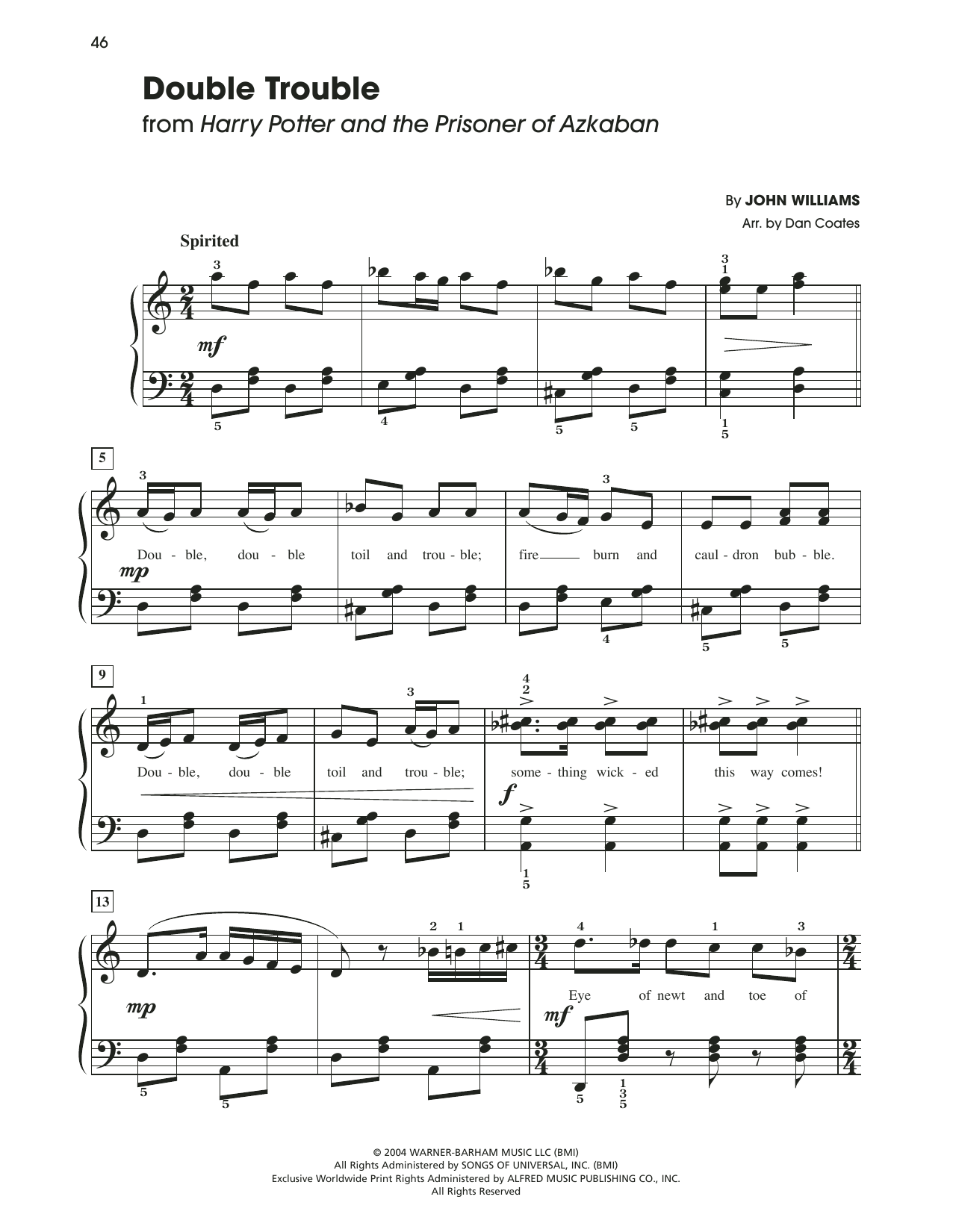Double Trouble (from Harry Potter) (arr. Dan Coates) (Easy Piano) von John Williams