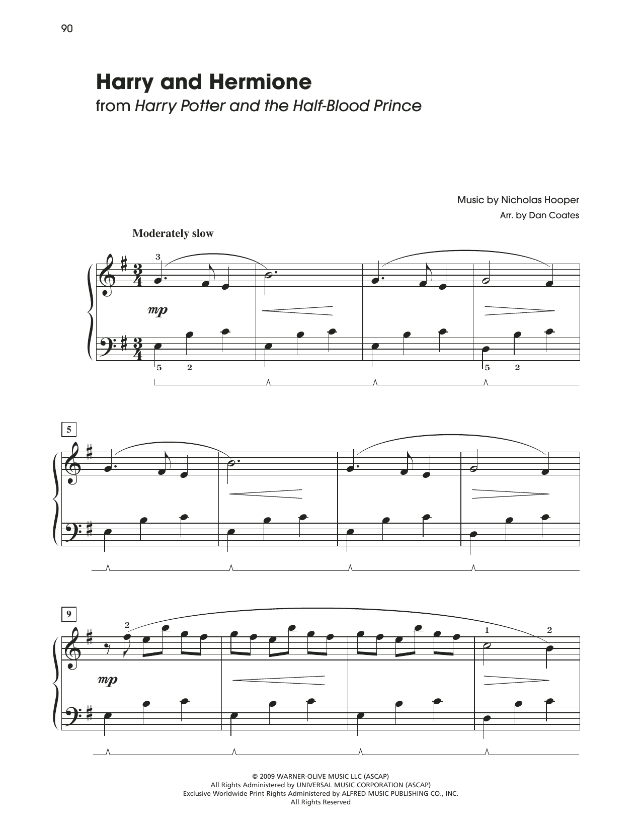 Harry & Hermione (from Harry Potter And The Half-Blood Prince) (arr. Dan Coates) (Easy Piano) von Nicholas Hooper