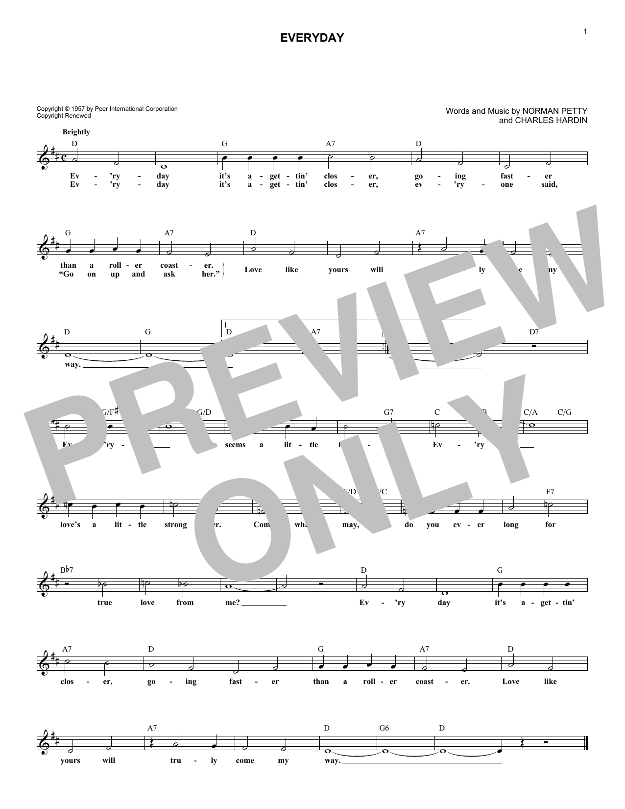 Everyday (Lead Sheet / Fake Book) von Buddy Holly