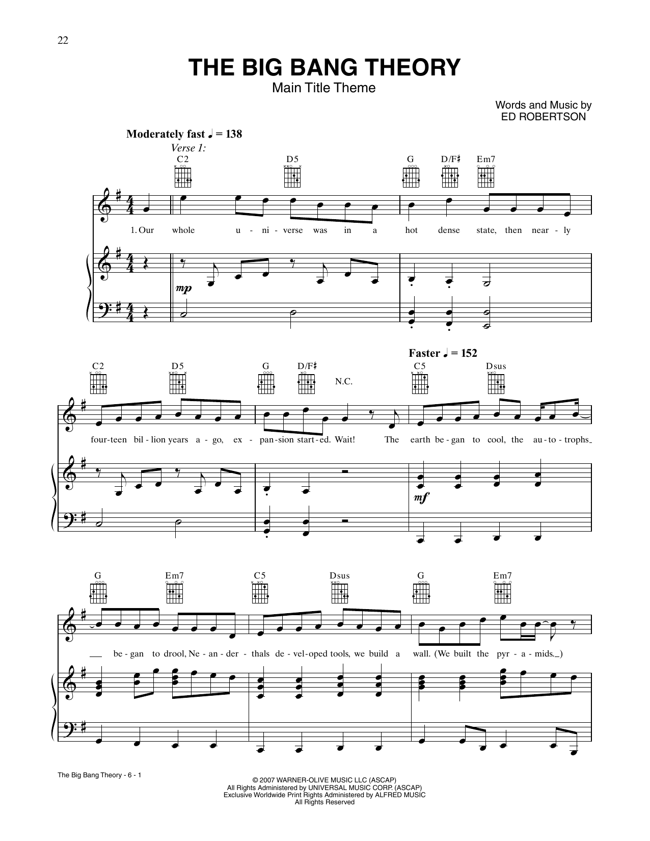 The Big Bang Theory (Main Title Theme) (from The Big Bang Theory) (Piano, Vocal & Guitar Chords (Right-Hand Melody)) von Barenaked Ladies