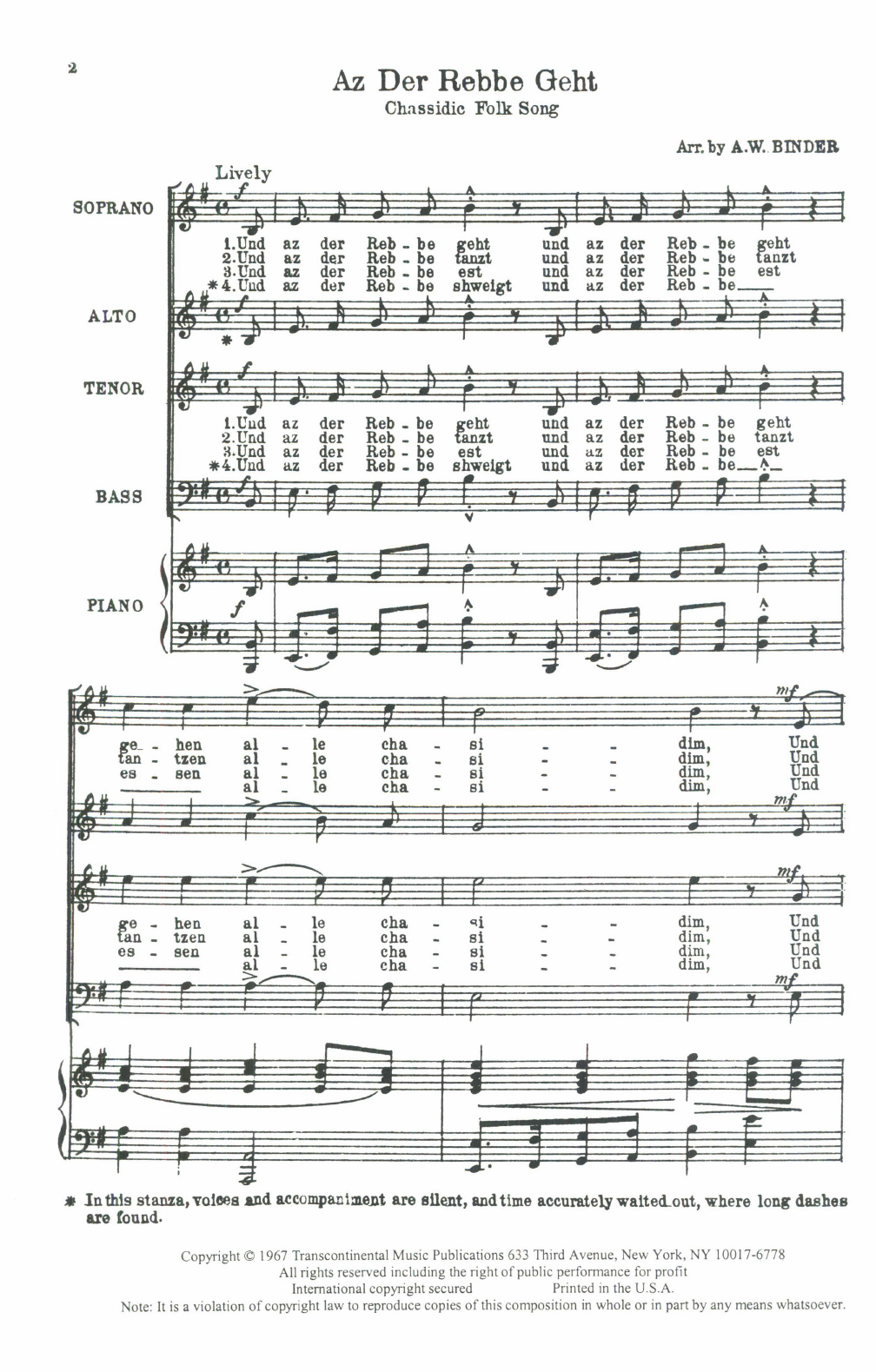 Az Der Rebbe Geht (arr. A.W. Binder) (SATB Choir) von Chassidic Folk Song