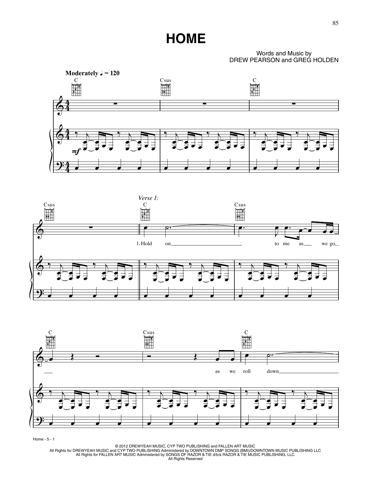 Home (Piano, Vocal & Guitar Chords (Right-Hand Melody)) von Phillip Phillips