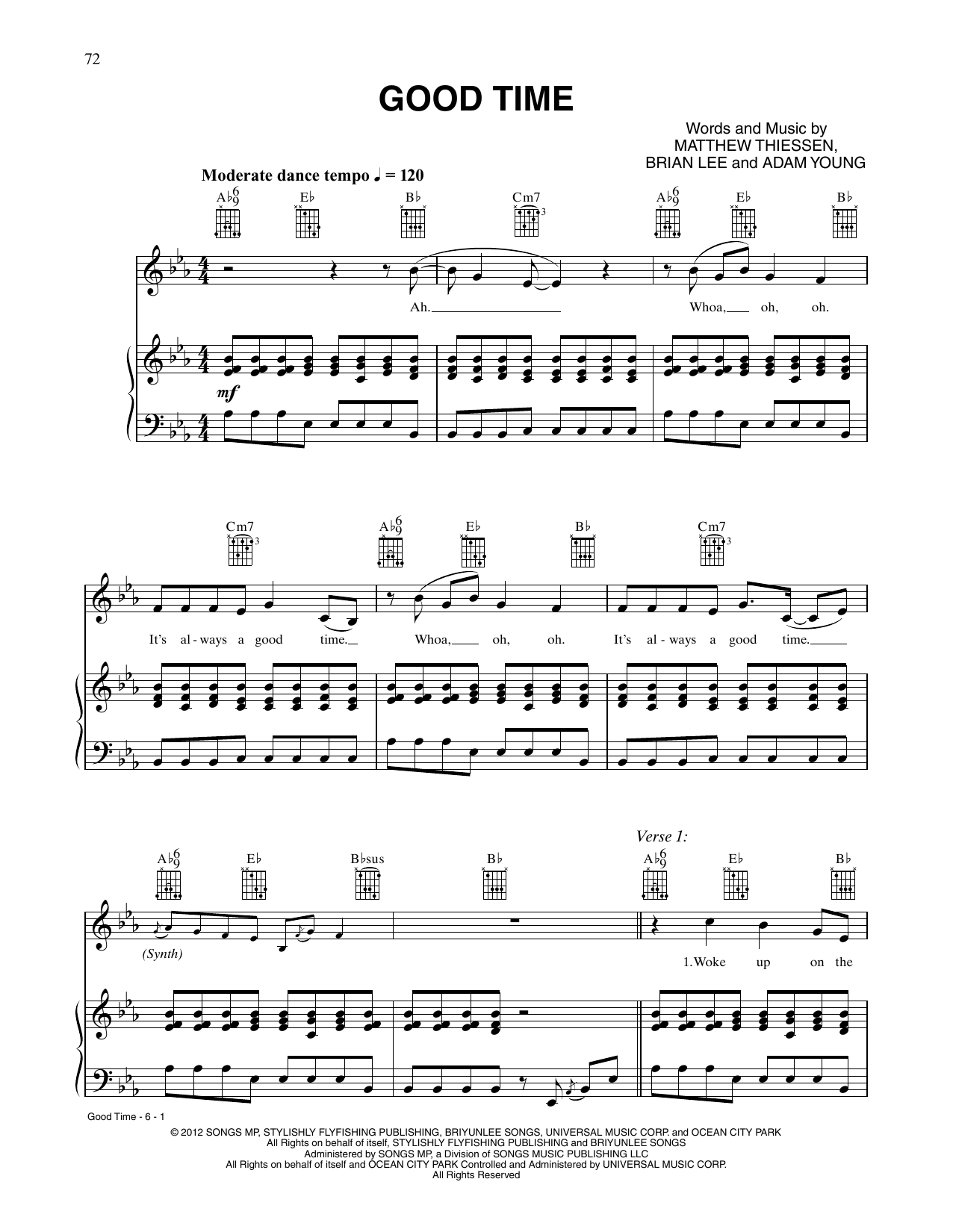 Good Time (Piano, Vocal & Guitar Chords (Right-Hand Melody)) von Owl City and Carly Rae Jepsen
