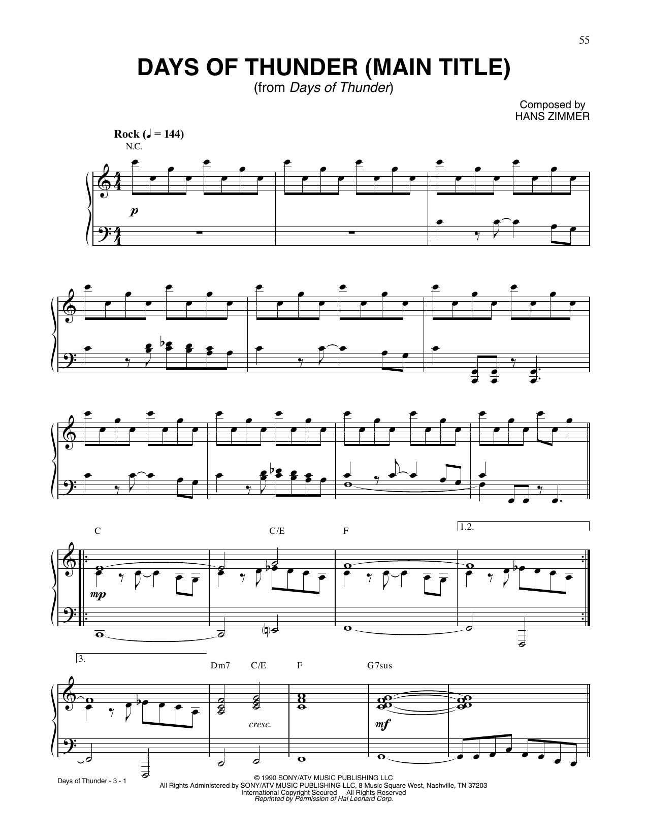 Days Of Thunder (Main Title) (Piano Solo) von Hans Zimmer