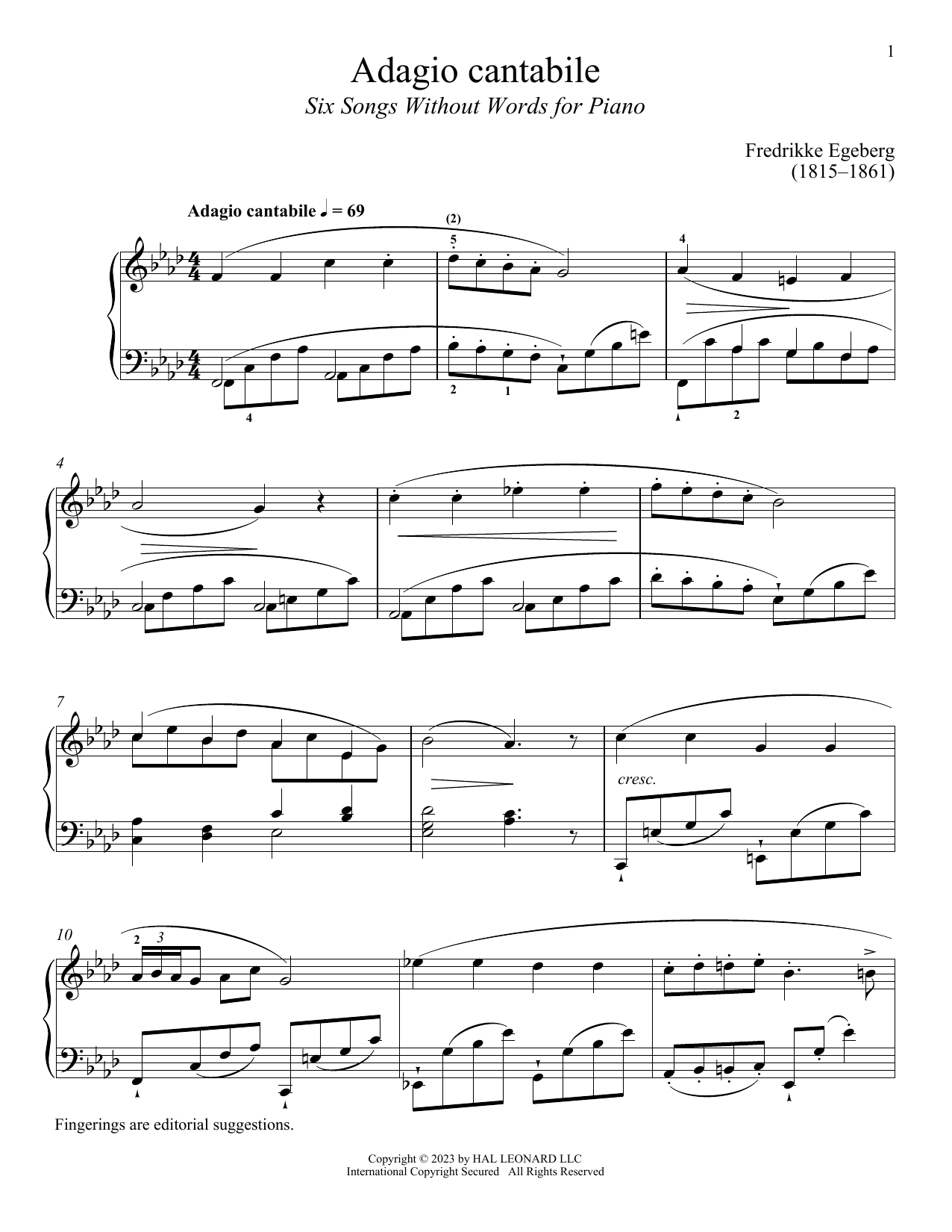 Adagio cantabile (Piano Solo) von Fredrikke Egeberg