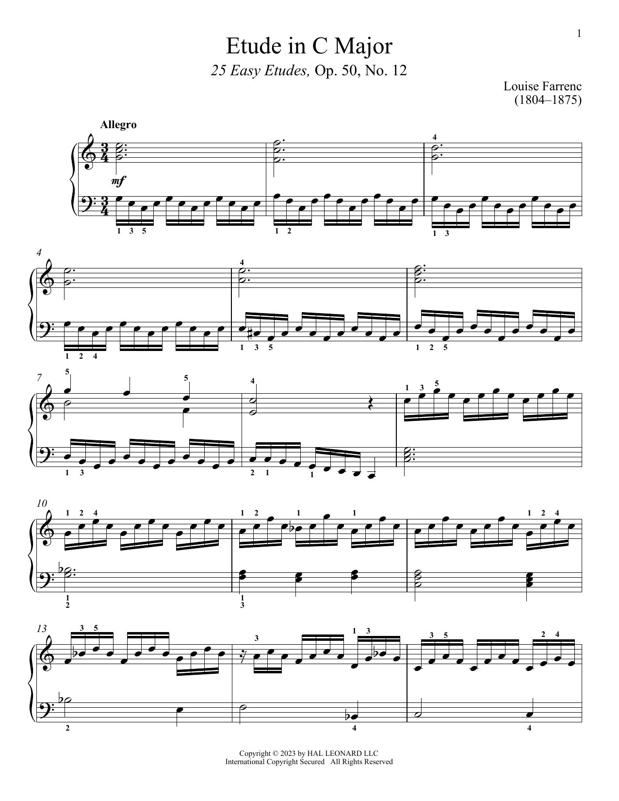 Etude in C Major (Piano Solo) von Louise Dumont Farrenc