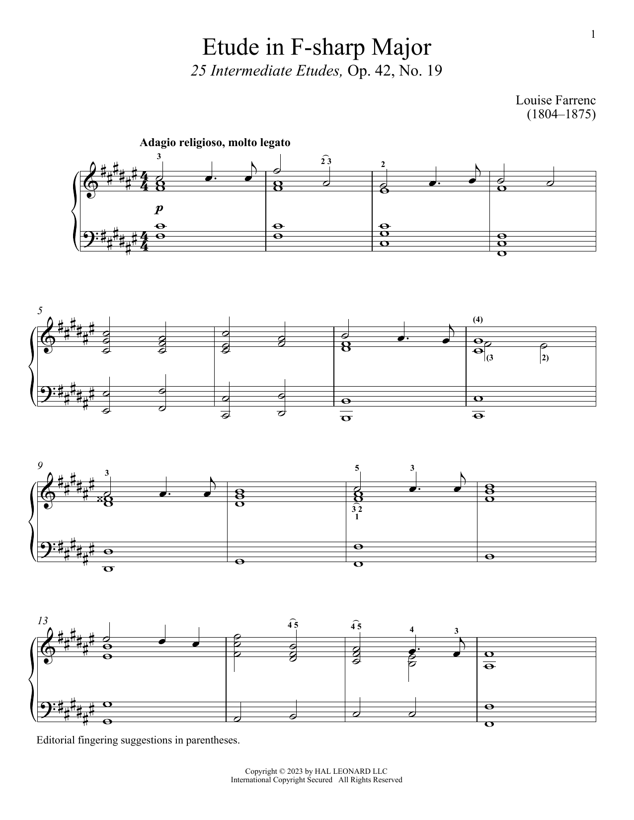 Etude in F-sharp Major (Piano Solo) von Louise Dumont Farrenc