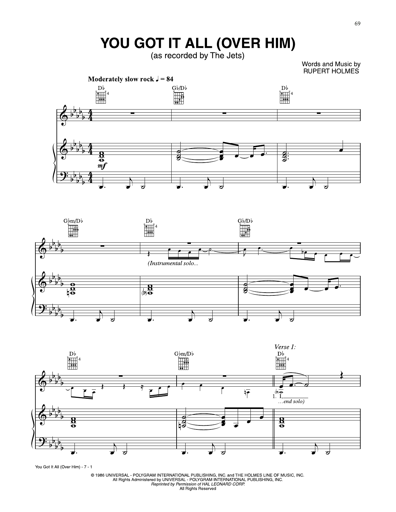 You Got It All (Over Him) (Piano, Vocal & Guitar Chords (Right-Hand Melody)) von The Jets