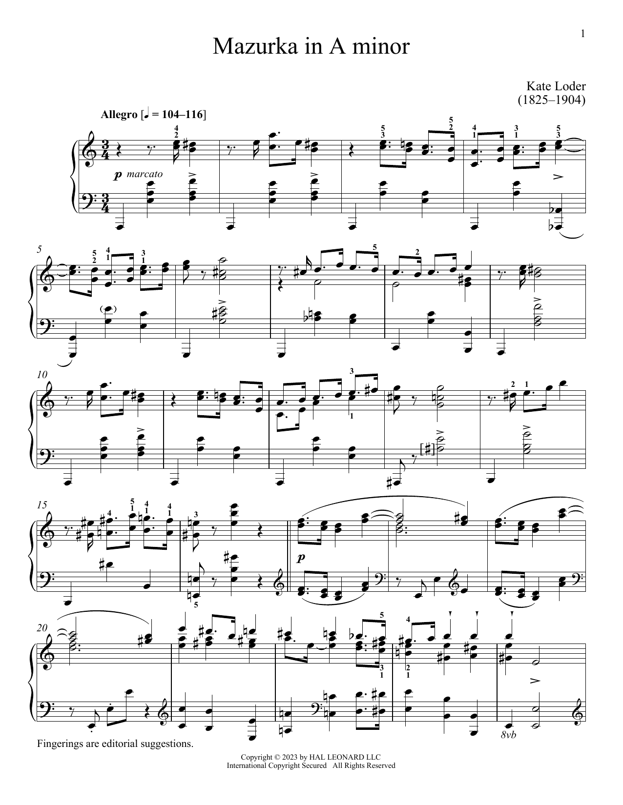 Mazurka in A minor (Piano Solo) von Kate Loder