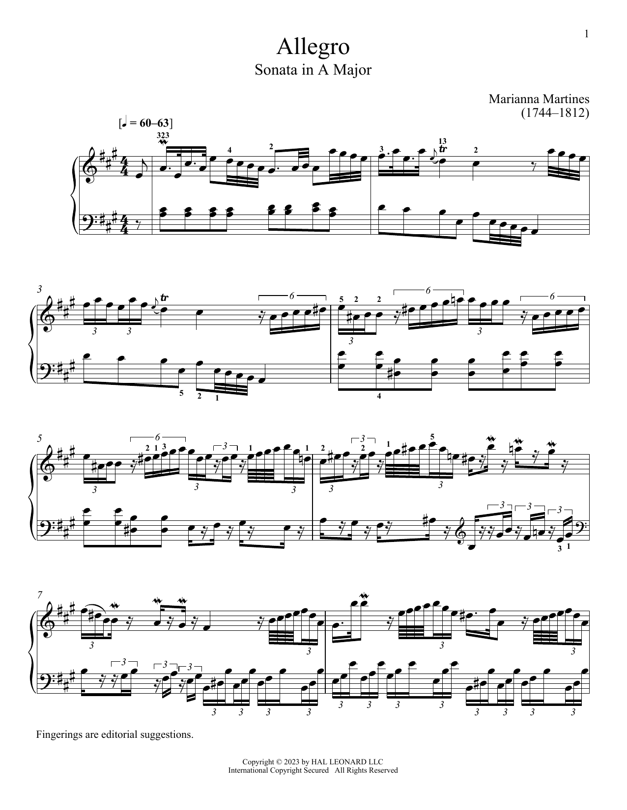 Allegro (Piano Solo) von Marianna Martines