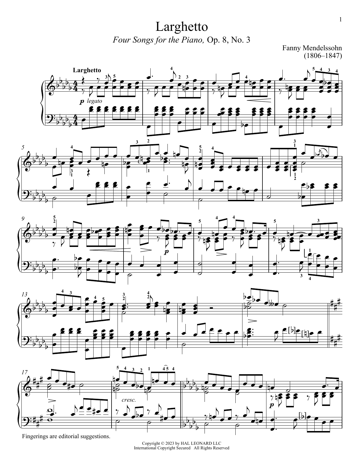 Larghetto (Piano Solo) von Fanny Mendelssohn