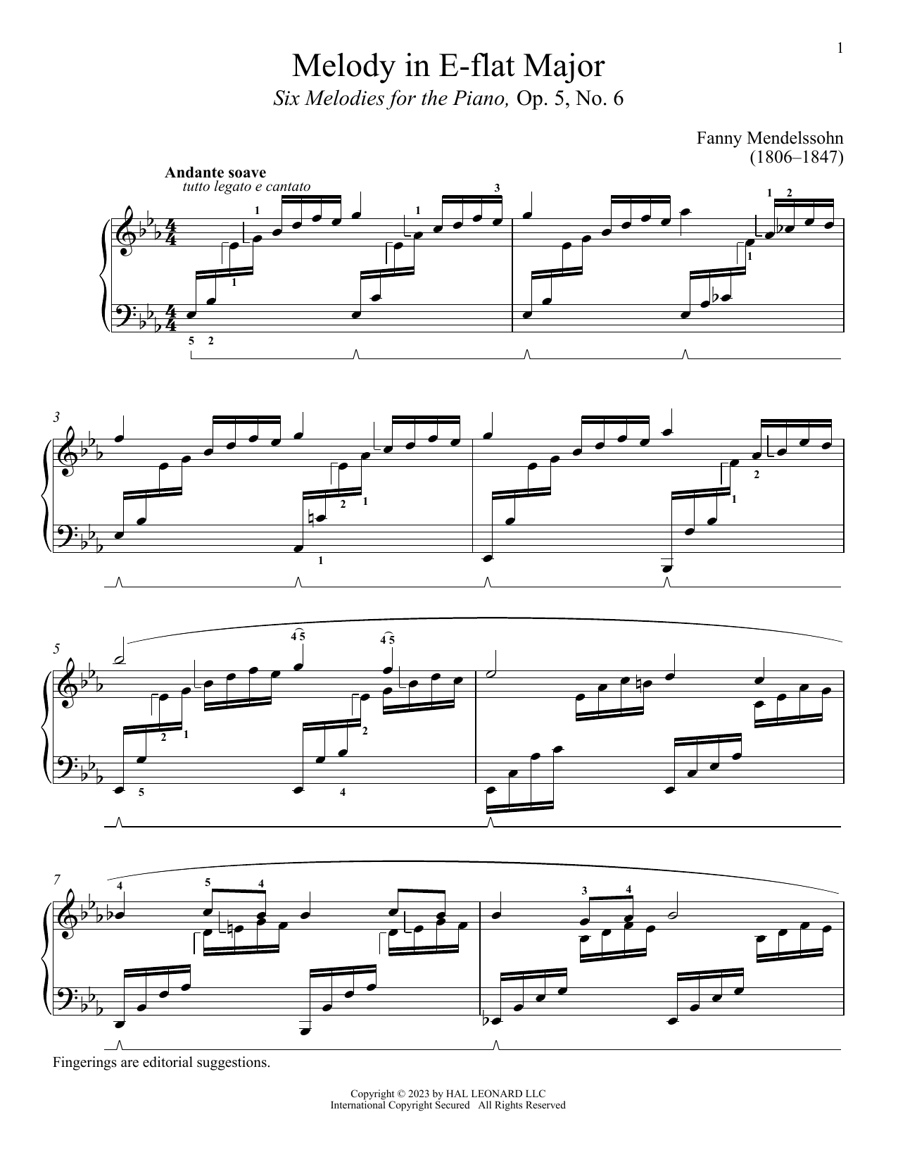 Andante soave (Piano Solo) von Fanny Mendelssohn