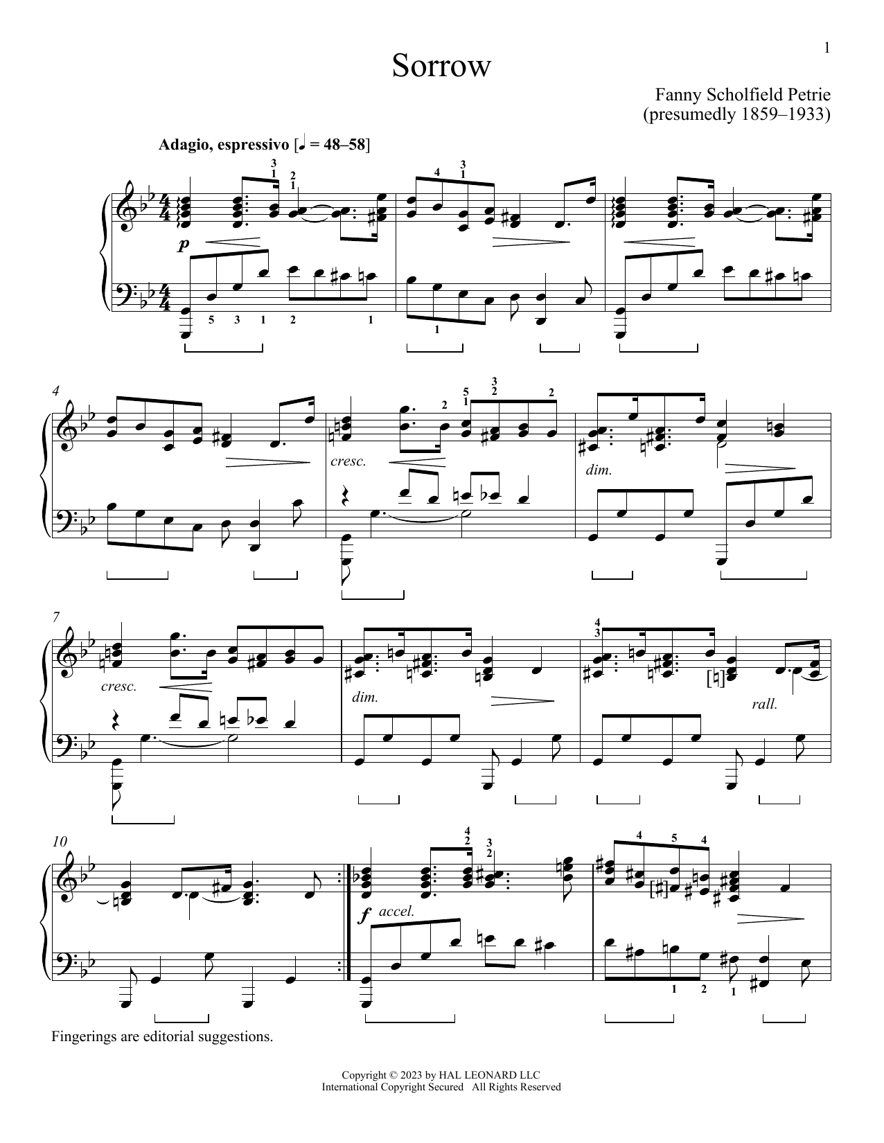 Sorrow (Piano Solo) von Fanny Schofield Petrie