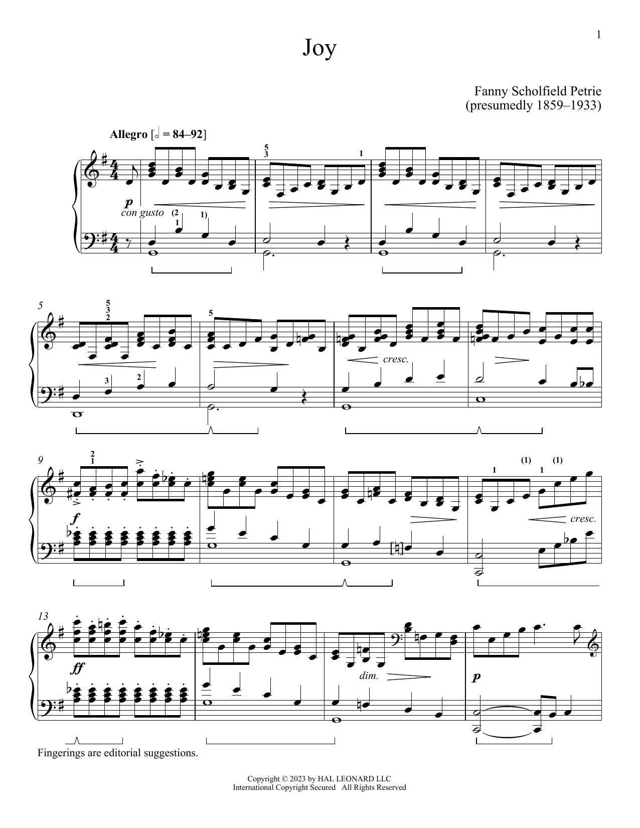 Joy (Piano Solo) von Fanny Schofield Petrie
