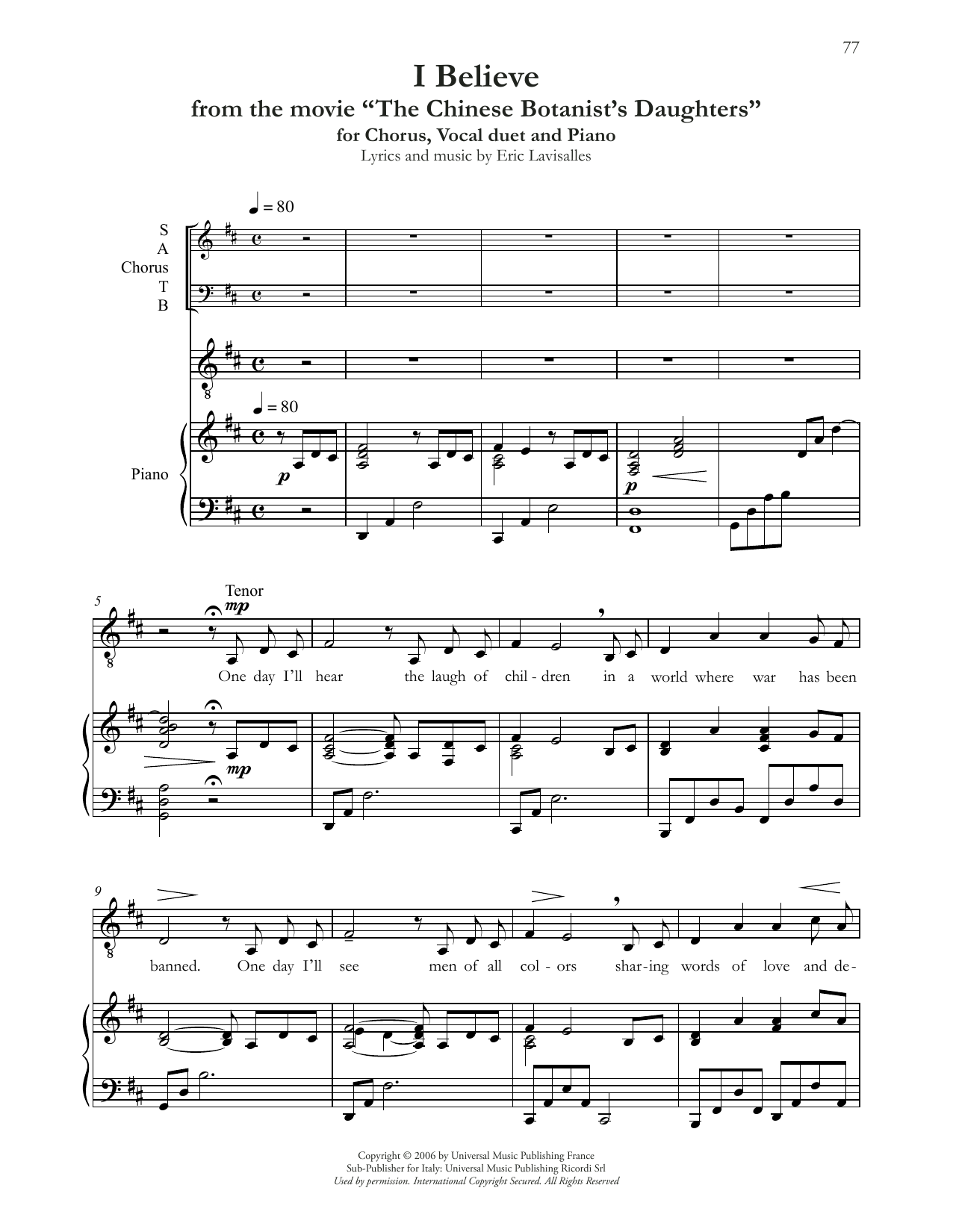 I Believe (from The Chinese Botanist's Daughters) (SATB Choir) von Andrea Bocelli