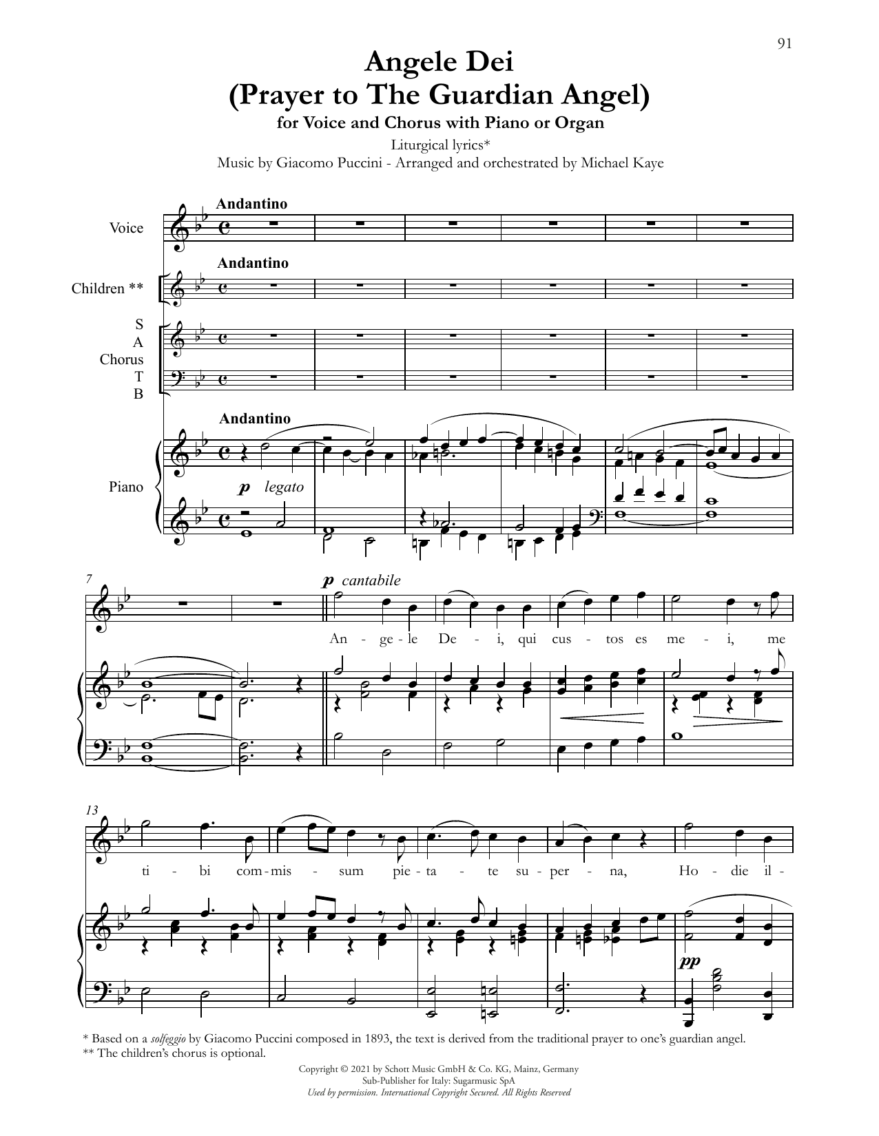 Angele Dei (Prayer To The Guardian Angel) (arr. Michael Kaye) (SATB Choir) von Andrea Bocelli