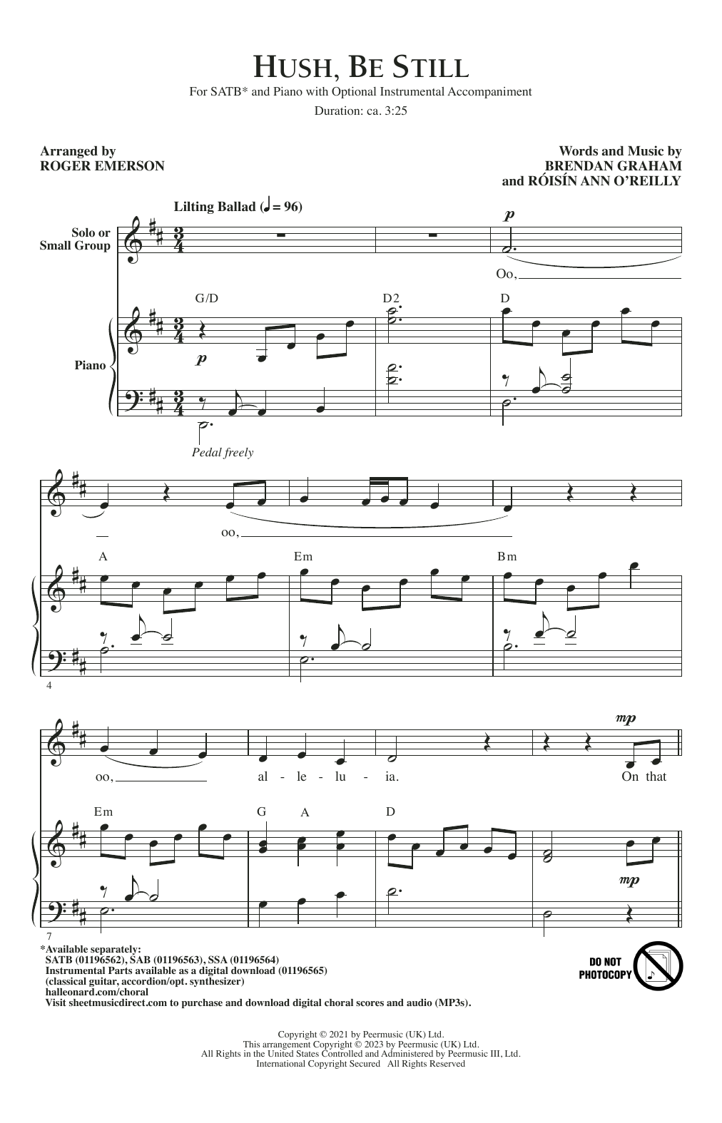 Hush, Be Still (arr. Roger Emerson) (SATB Choir) von Brendan Graham and Risn Ann O'Reilly