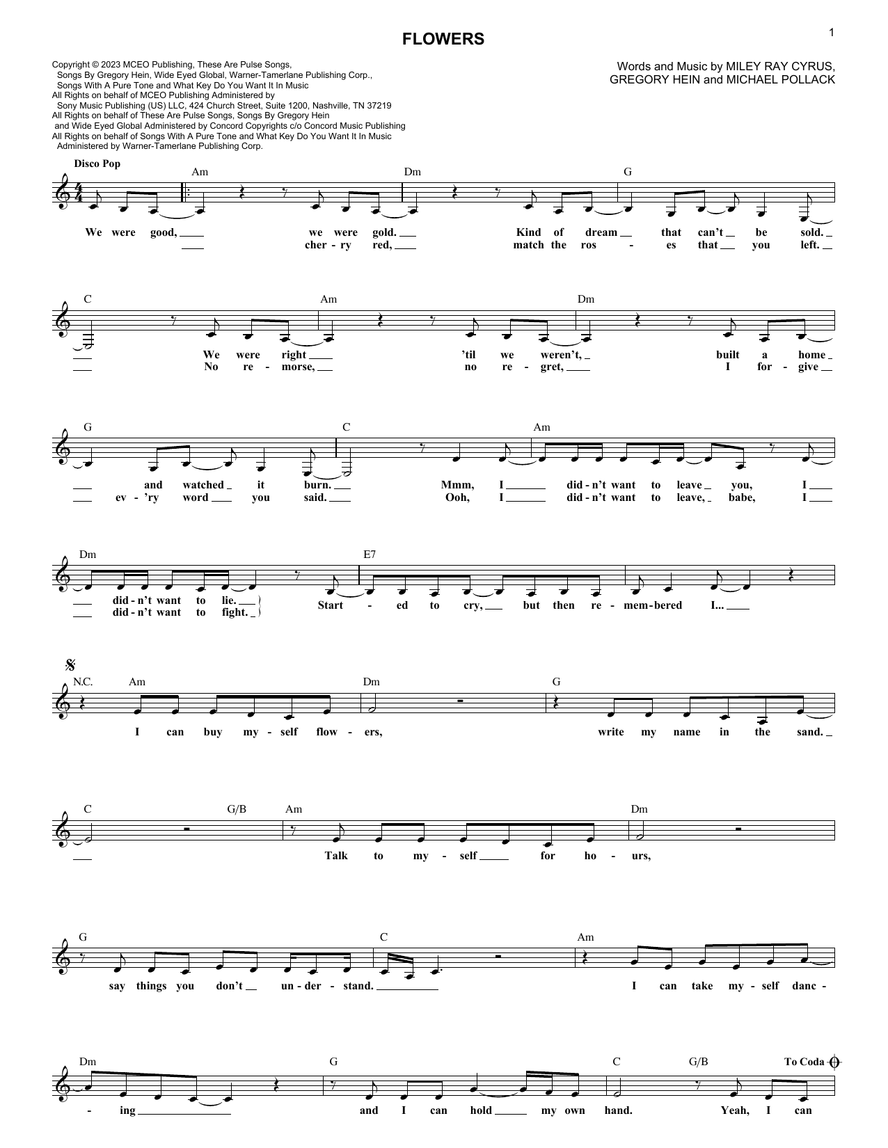 Flowers (Lead Sheet / Fake Book) von Miley Cyrus