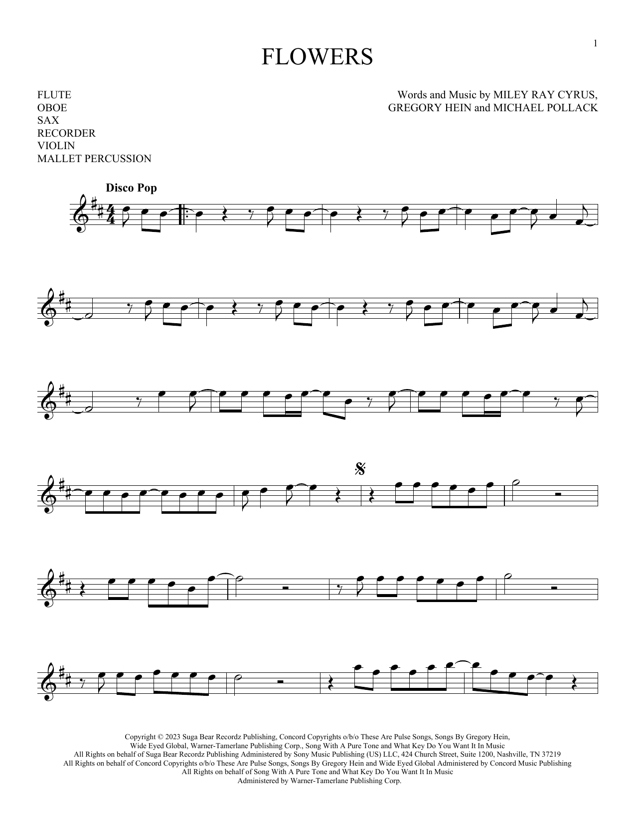 Flowers (Instrumental Solo  Treble Clef High Range) von Miley Cyrus