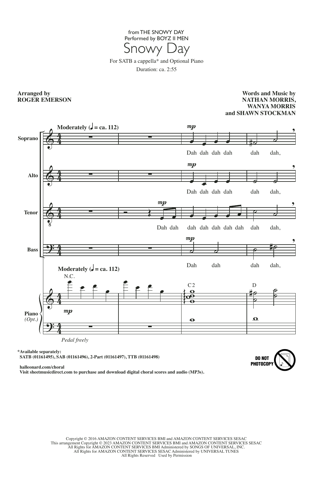 Snowy Day (from The Snowy Day) (arr. Roger Emerson) (SATB Choir) von Boyz II Men