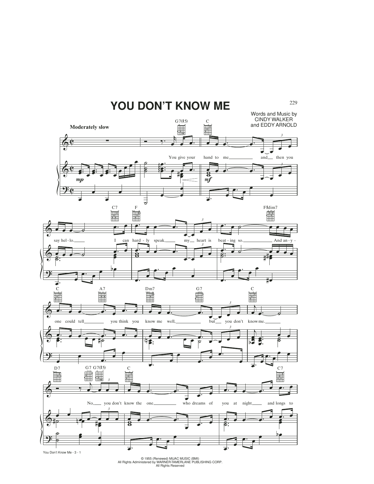You Don't Know Me (Piano, Vocal & Guitar Chords (Right-Hand Melody)) von Eddy Arnold