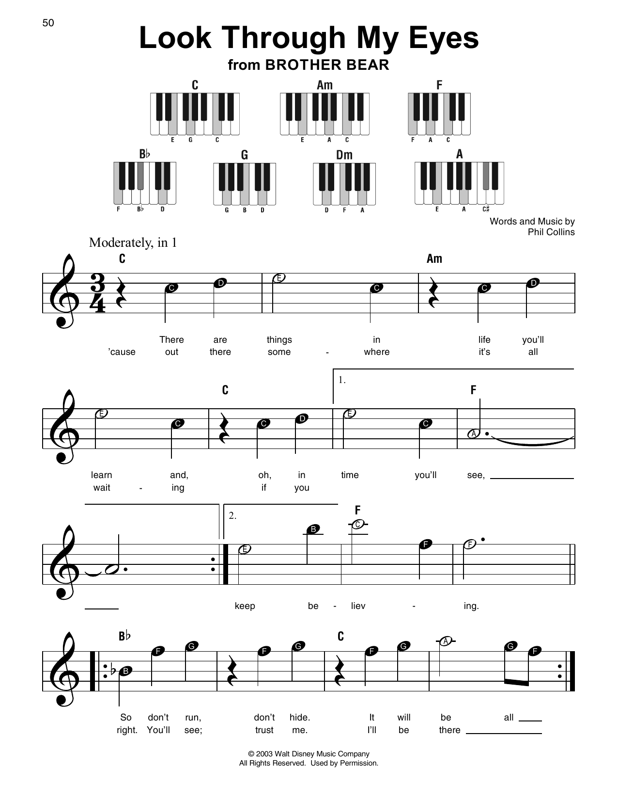 Look Through My Eyes (from Bridge To Terabithia) (Super Easy Piano) von Phil Collins