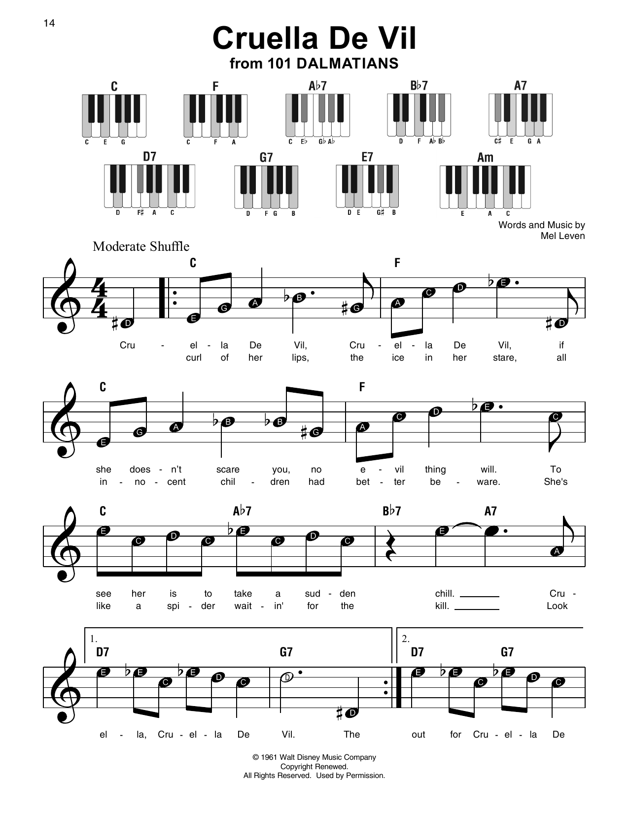 Cruella De Vil (from 101 Dalmatians) (Super Easy Piano) von Mel Leven